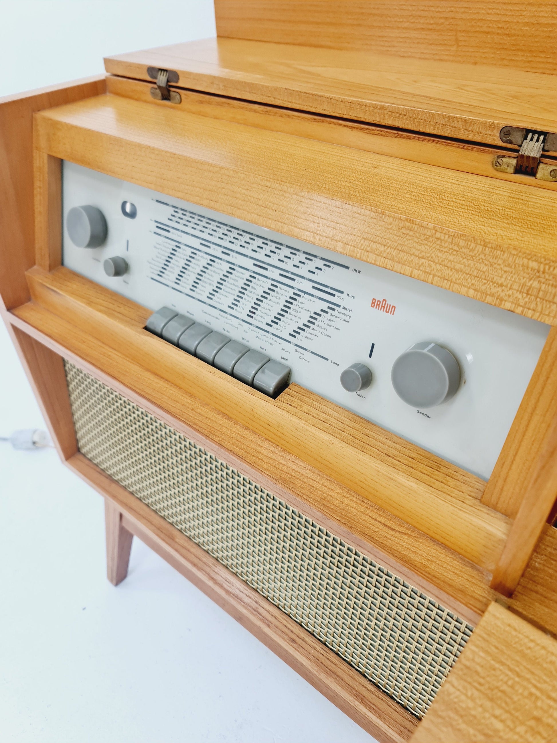Mid Century Modern German ash record player, radio by Braun “MM 4 ”, 1960s