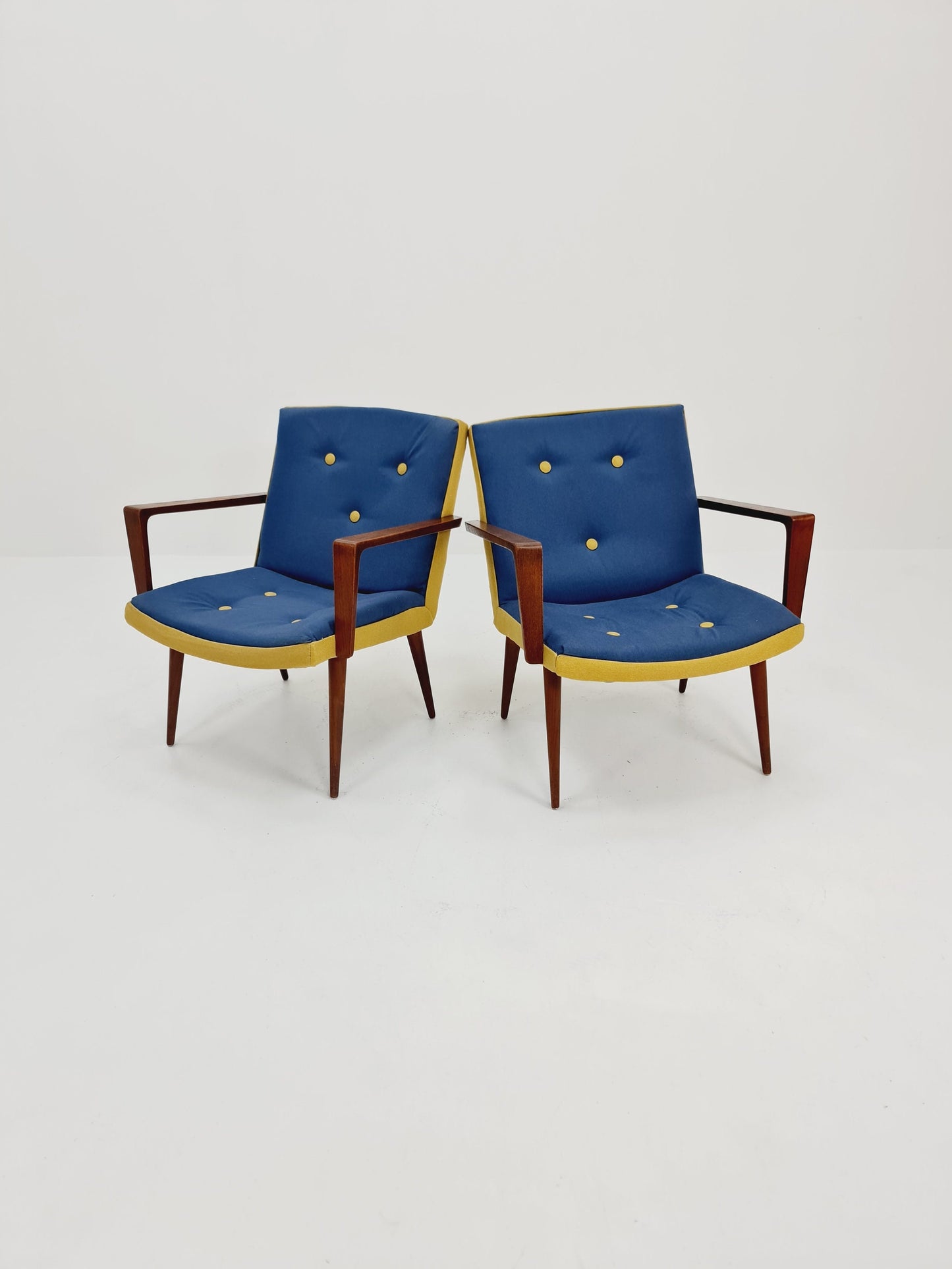 Rare Midcentury German Teak Set of 2 club lounge chair , 1950s