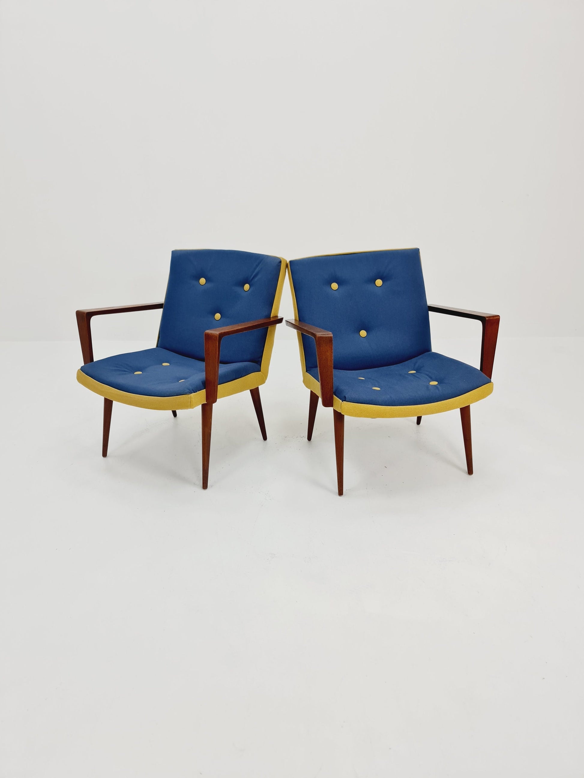 Rare Midcentury German Teak Set of 2 club lounge chair , 1950s