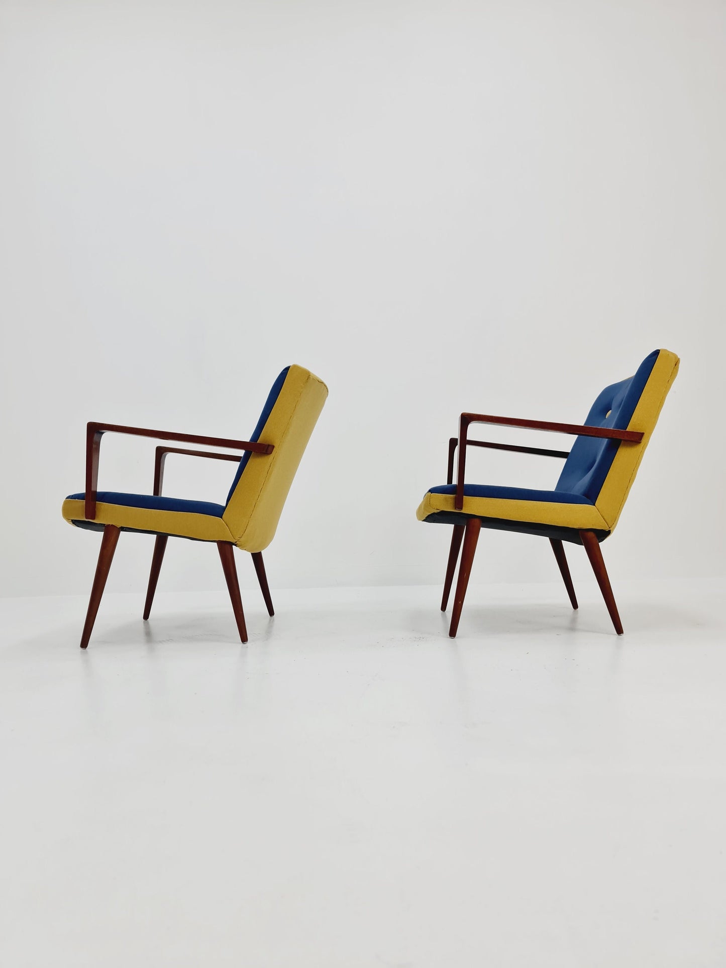 Rare Midcentury German Teak Set of 2 club lounge chair , 1950s