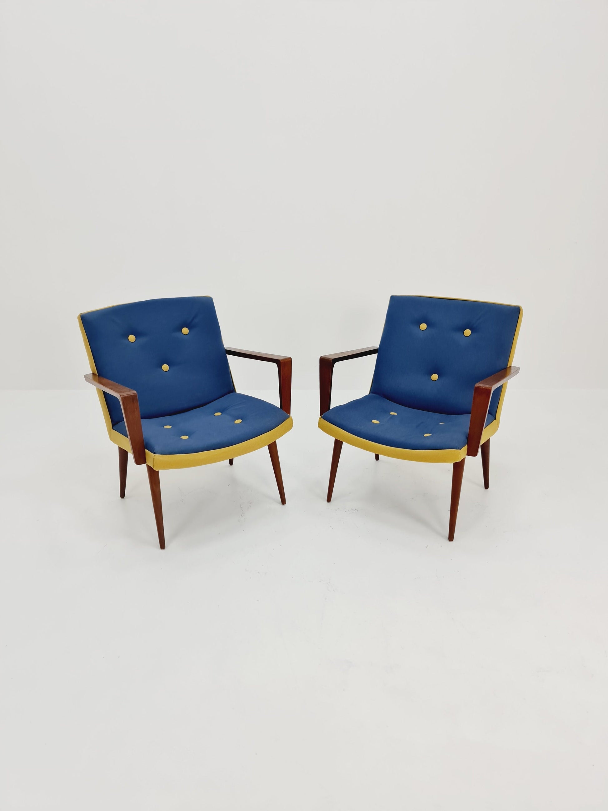 Rare Midcentury German Teak Set of 2 club lounge chair , 1950s