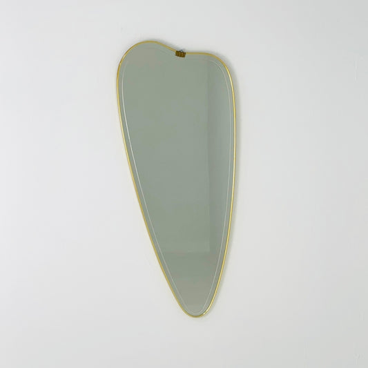 Mid Century XXL asymmetric German brass Original kidney wall mirror from the 60s