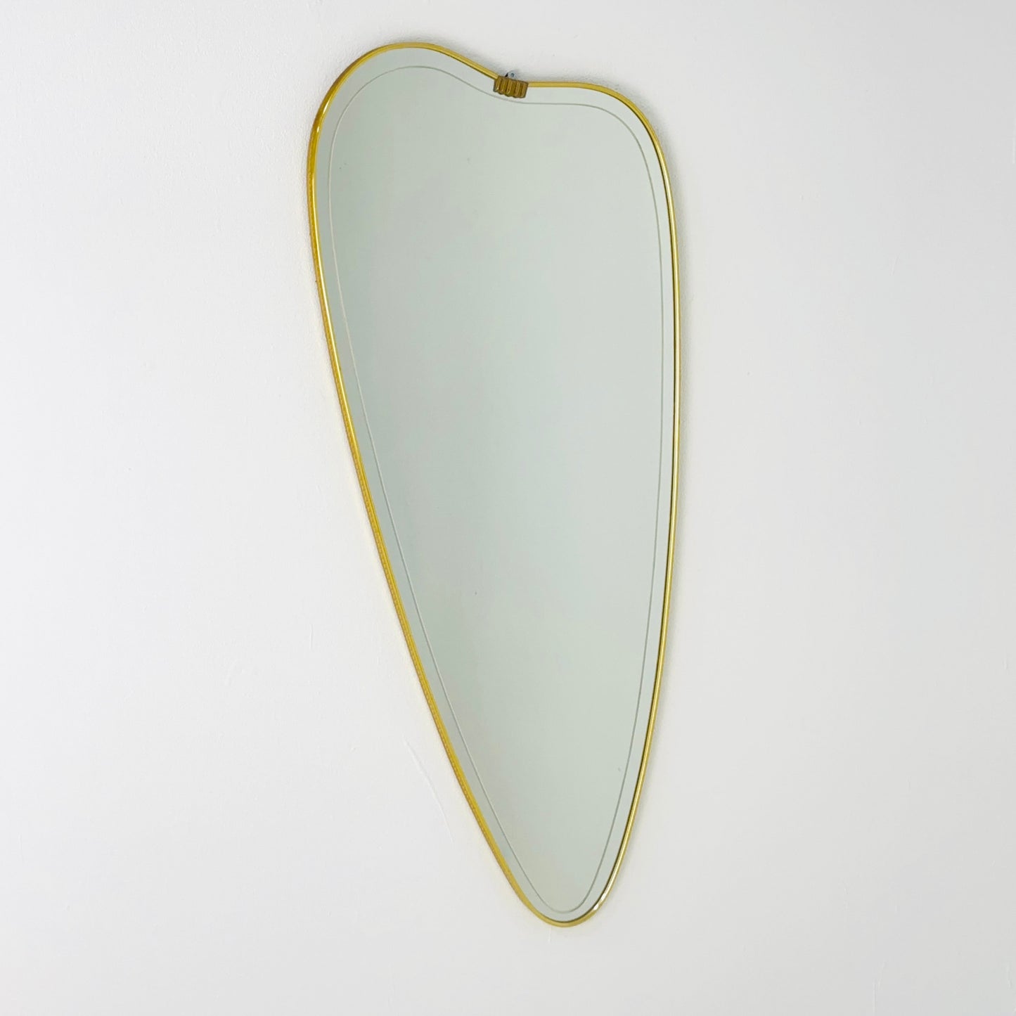 Mid Century XXL asymmetric German brass Original kidney wall mirror from the 60s