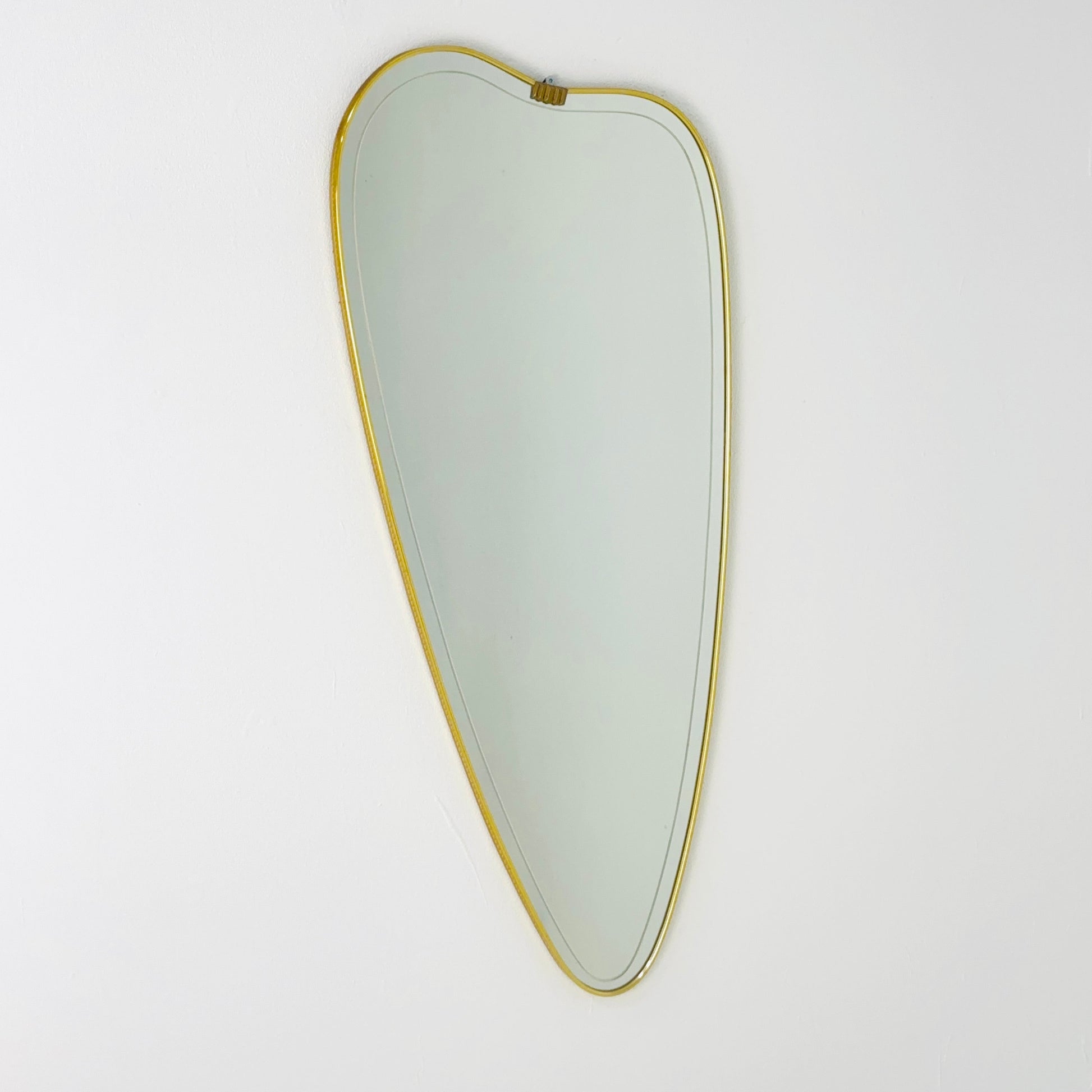Mid Century XXL asymmetric German brass Original kidney wall mirror from the 60s