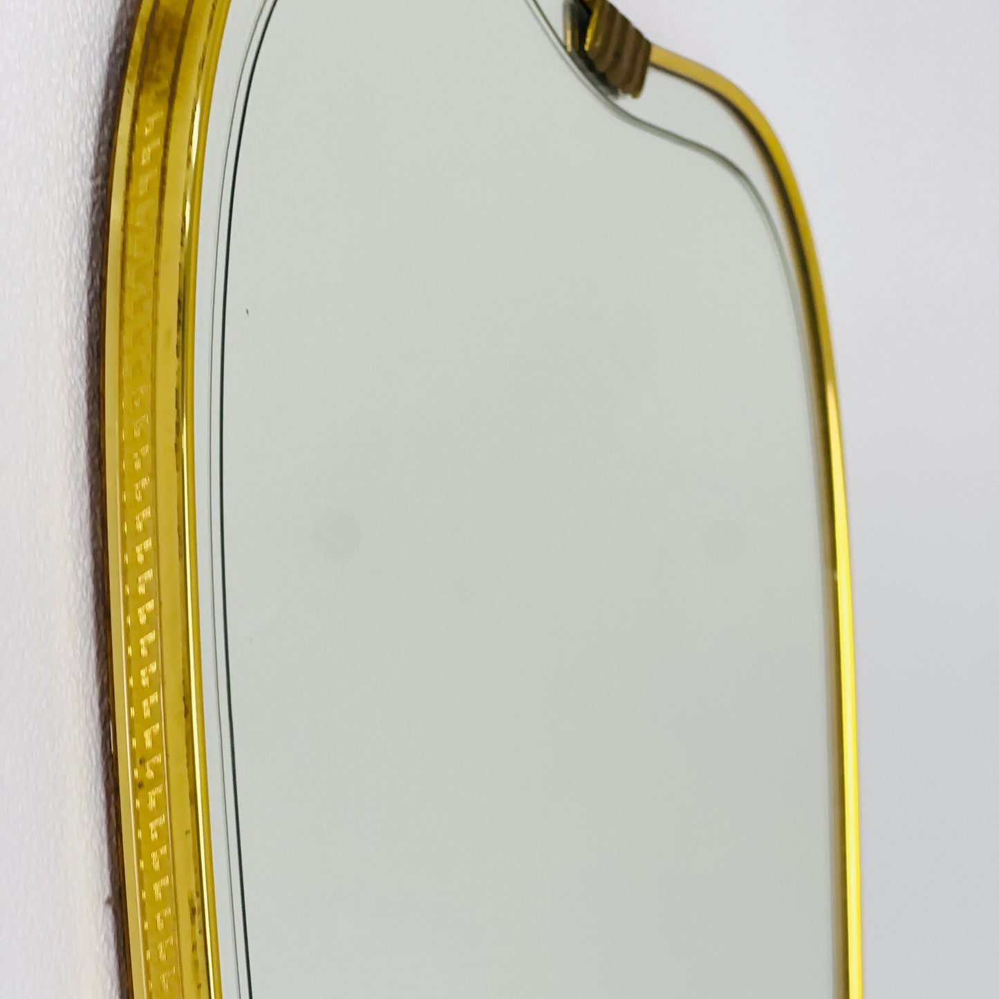 Mid Century XXL asymmetric German brass Original kidney wall mirror from the 60s