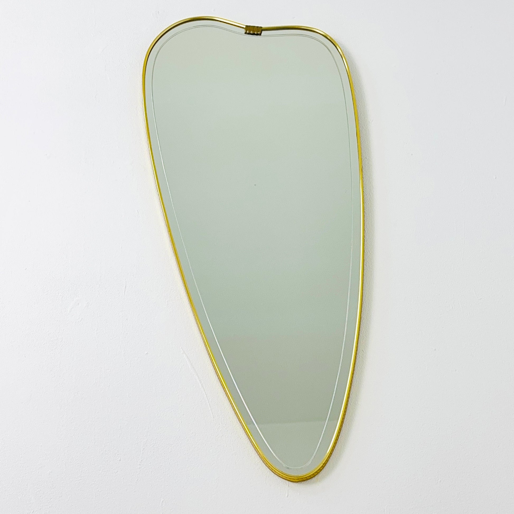 Mid Century XXL asymmetric German brass Original kidney wall mirror from the 60s