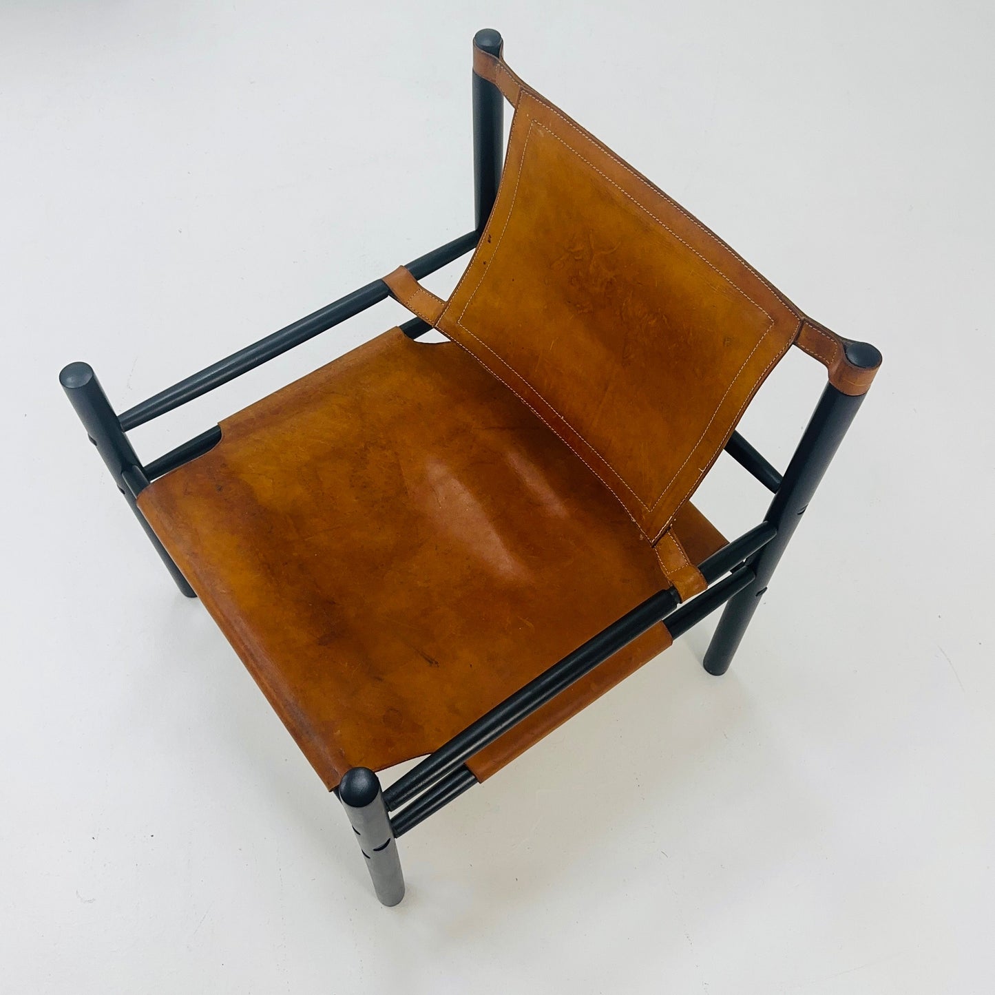 Mid century Sling Safari chair set by Abel Gonzalez cognac leather Argentina 1960s