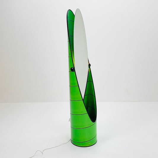 Space age green , "Roulette" floor mirror with backlight 1960s, AB Nybrofabriken, Fröseke, Sweden 