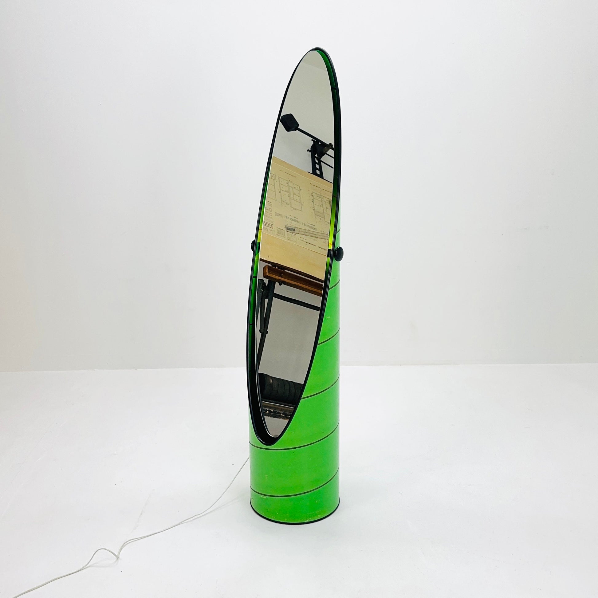 Space age green , "Roulette" floor mirror with backlight 1960s, AB Nybrofabriken, Fröseke, Sweden 