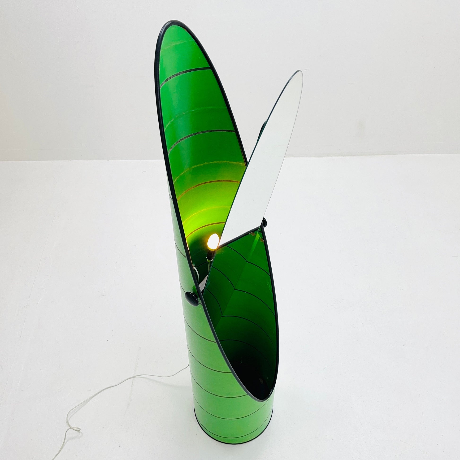 Space age green , "Roulette" floor mirror with backlight 1960s, AB Nybrofabriken, Fröseke, Sweden 