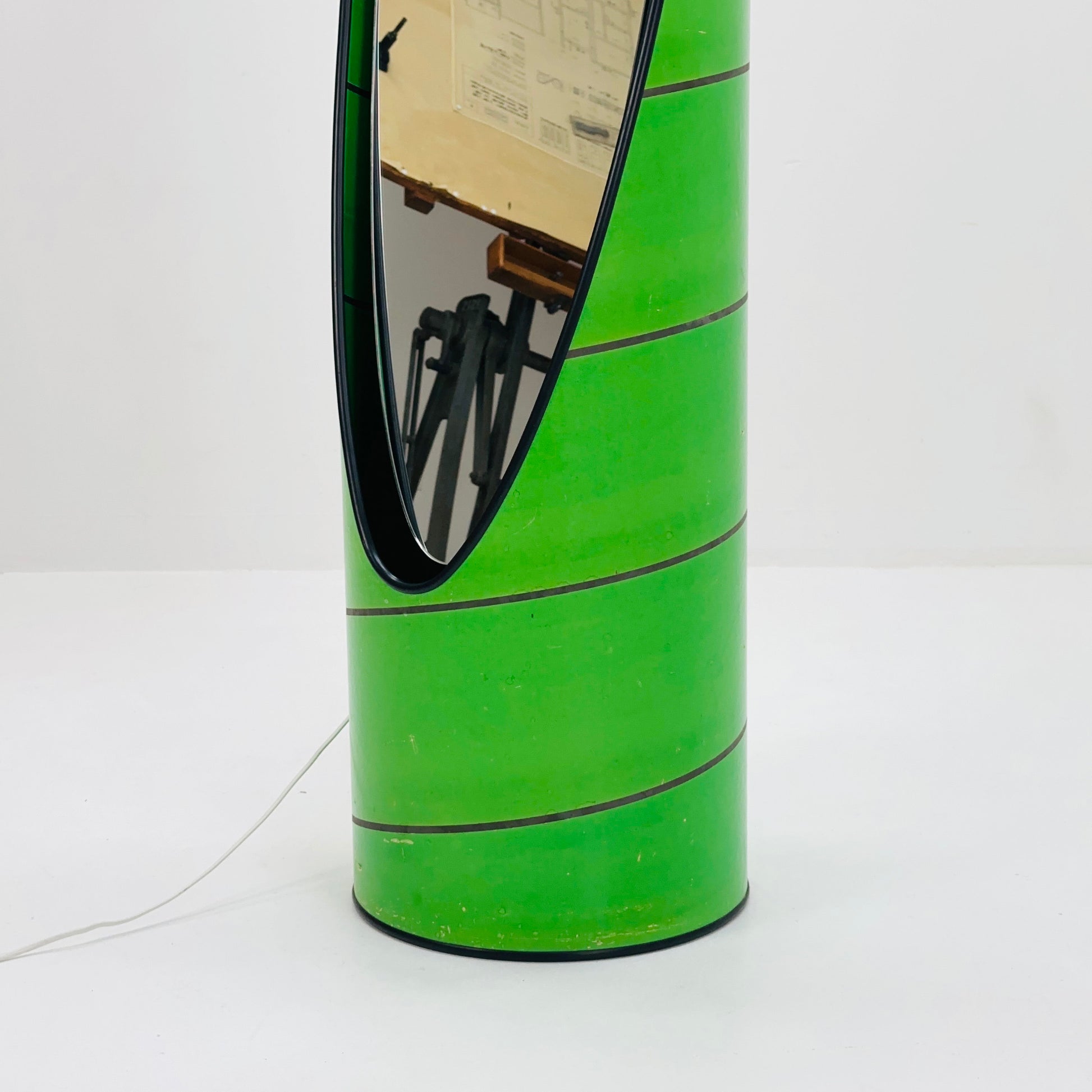 Space age green , "Roulette" floor mirror with backlight 1960s, AB Nybrofabriken, Fröseke, Sweden 