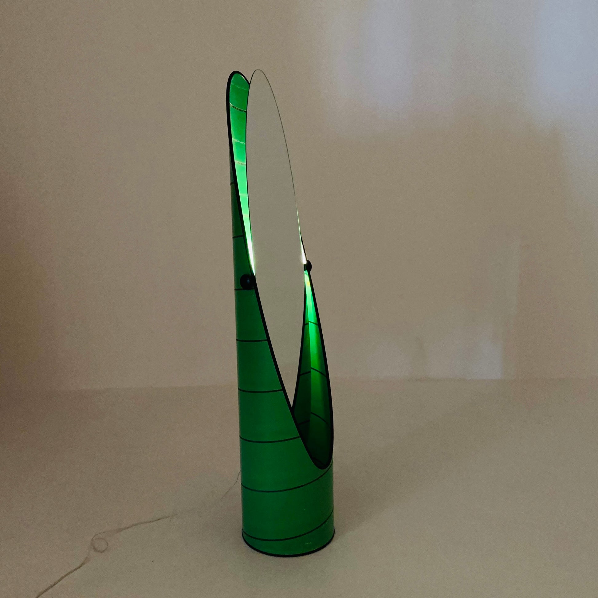 Space age green , "Roulette" floor mirror with backlight 1960s, AB Nybrofabriken, Fröseke, Sweden 