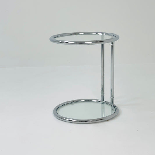 BauHaus Round Chrome & Glass side table Eileen Gray style , 1980s