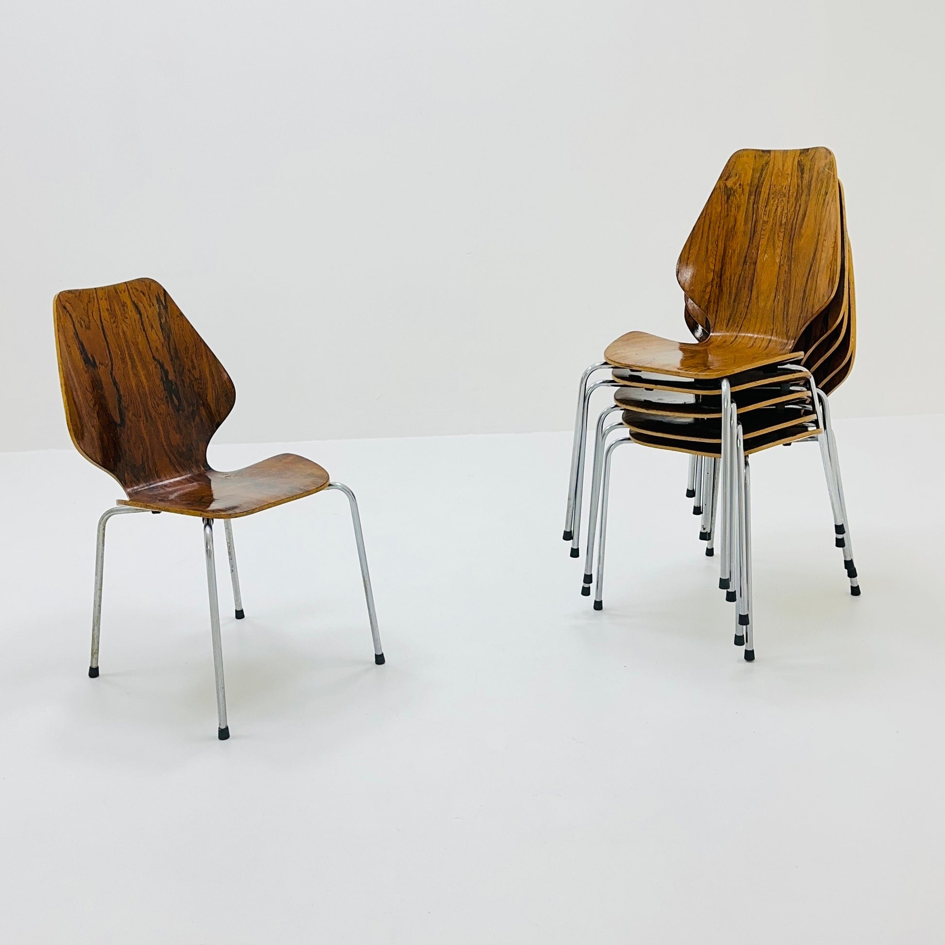 Set of 6 Dining Chairs by Herbert Hirche, Jofy Stalmobler, Denmark, 1960s