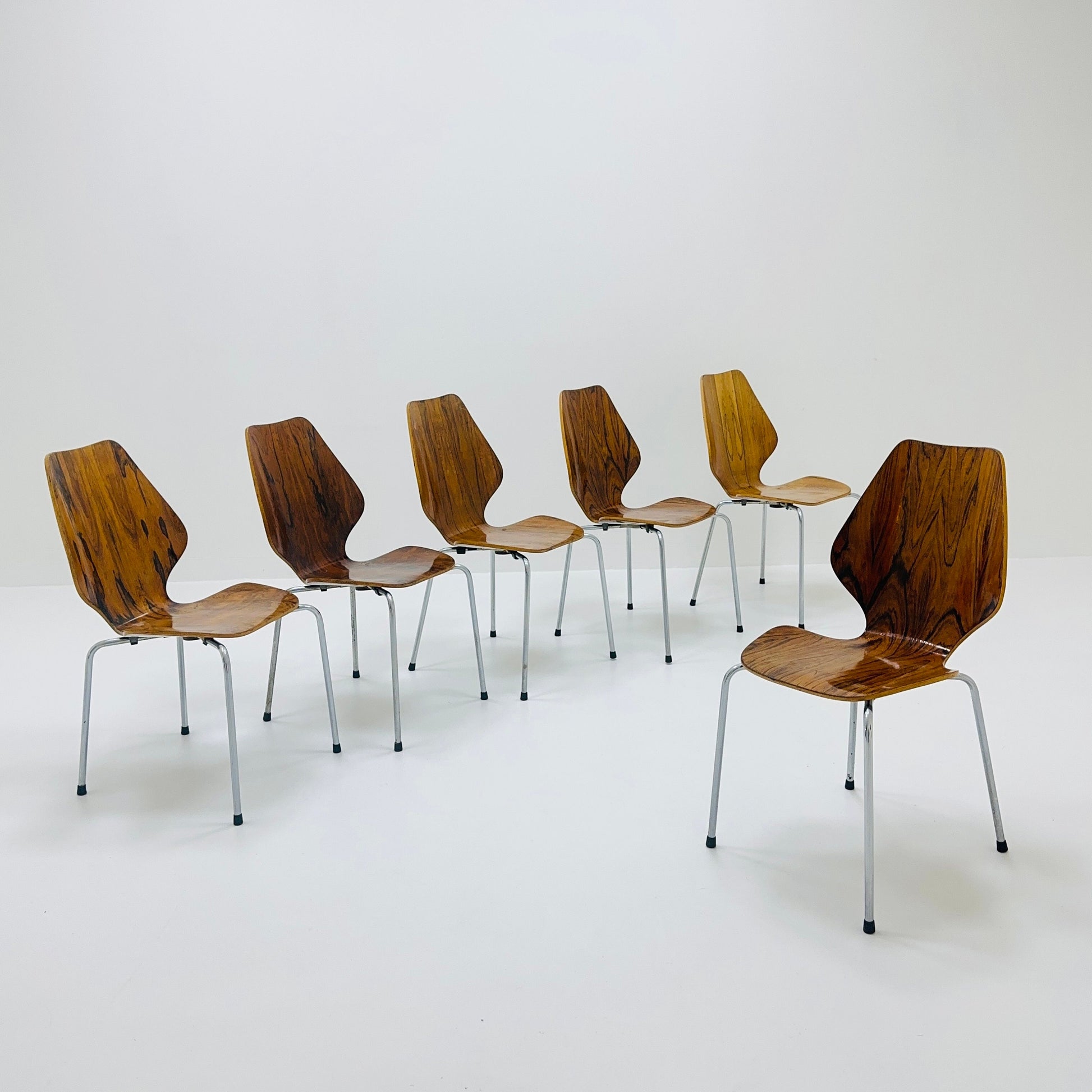 Set of 6 Dining Chairs by Herbert Hirche, Jofy Stalmobler, Denmark, 1960s