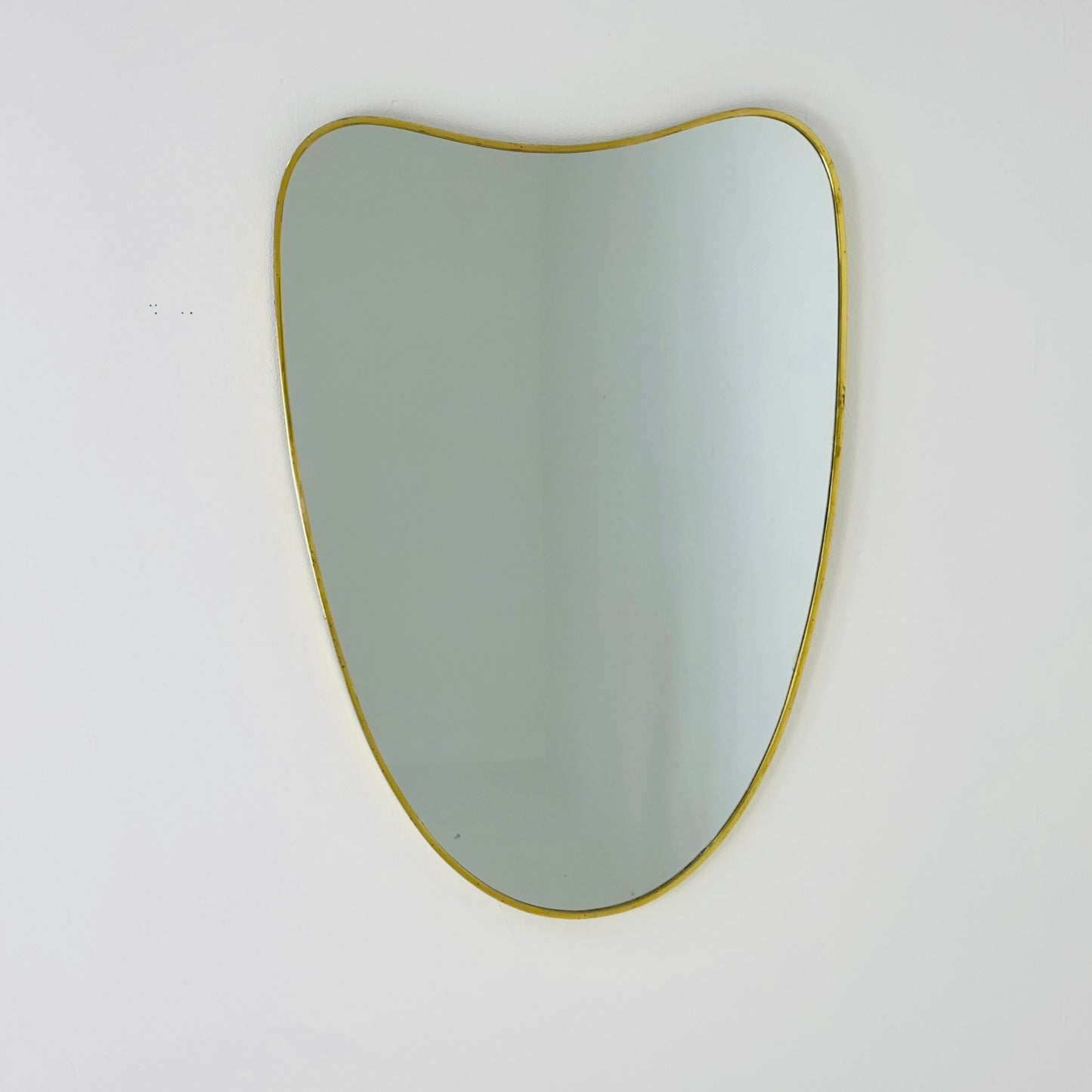 Mid Century XXL asymmetric German brass Original kidney wall mirror from the 60s