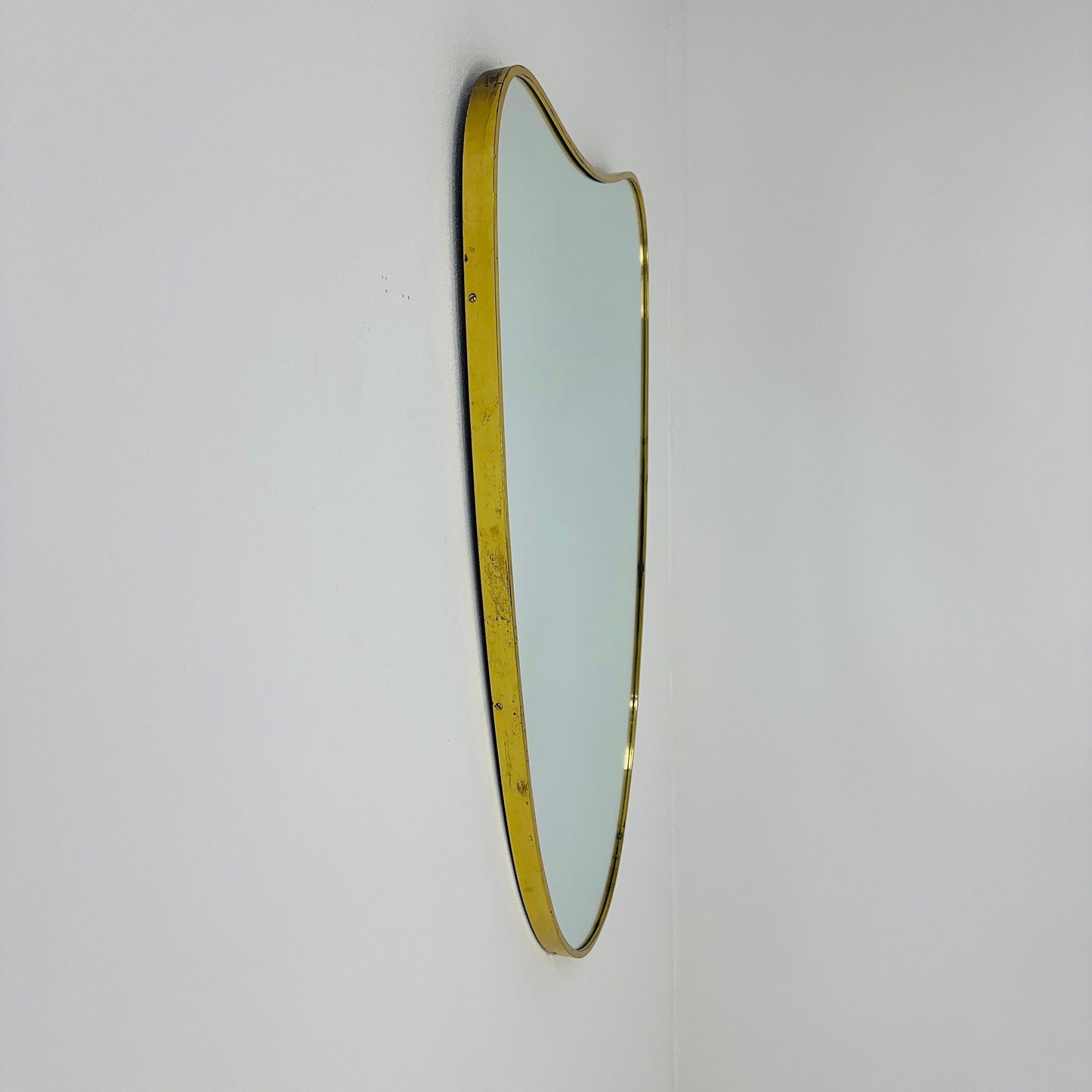 Mid Century XXL asymmetric German brass Original kidney wall mirror from the 60s