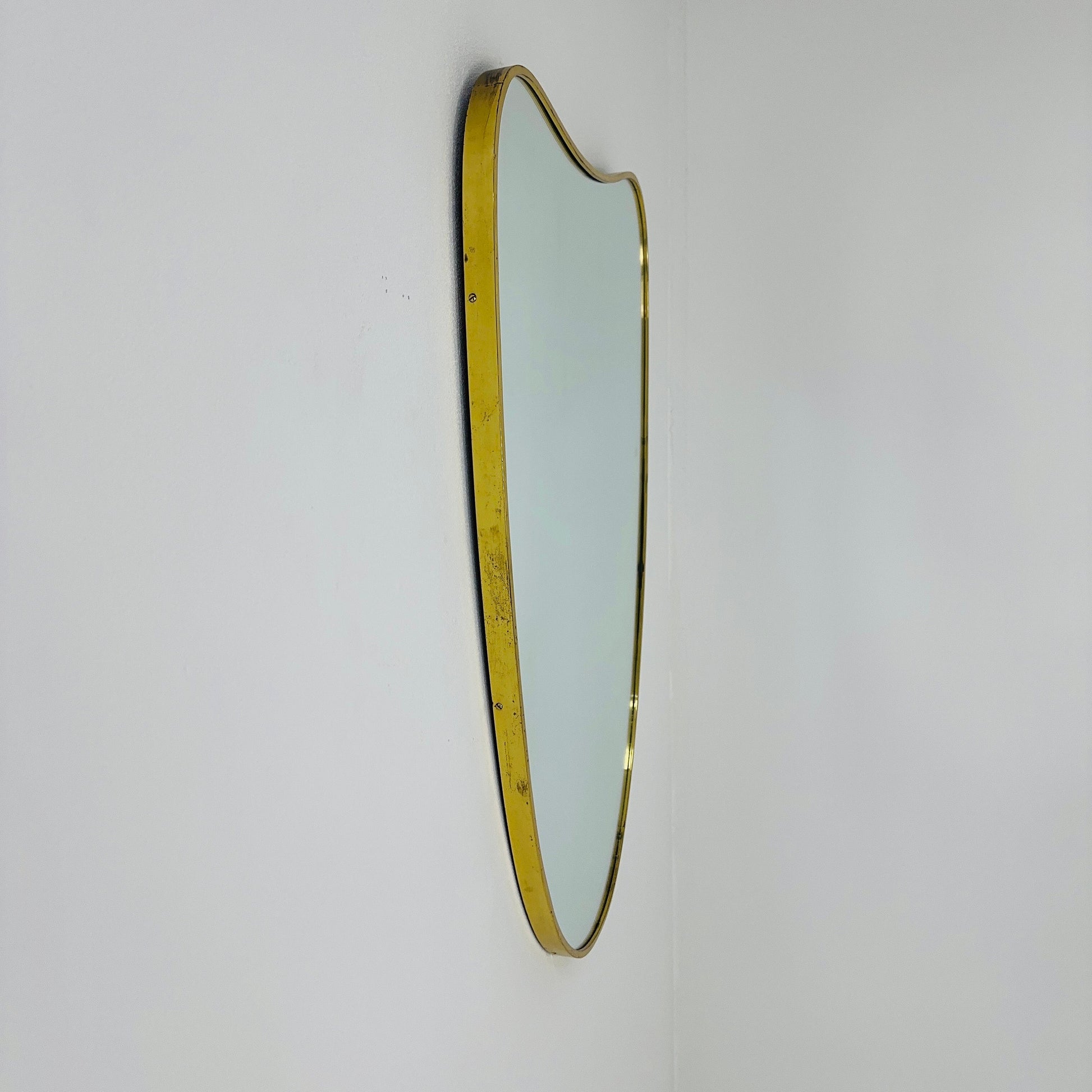 Mid Century XXL asymmetric German brass Original kidney wall mirror from the 60s