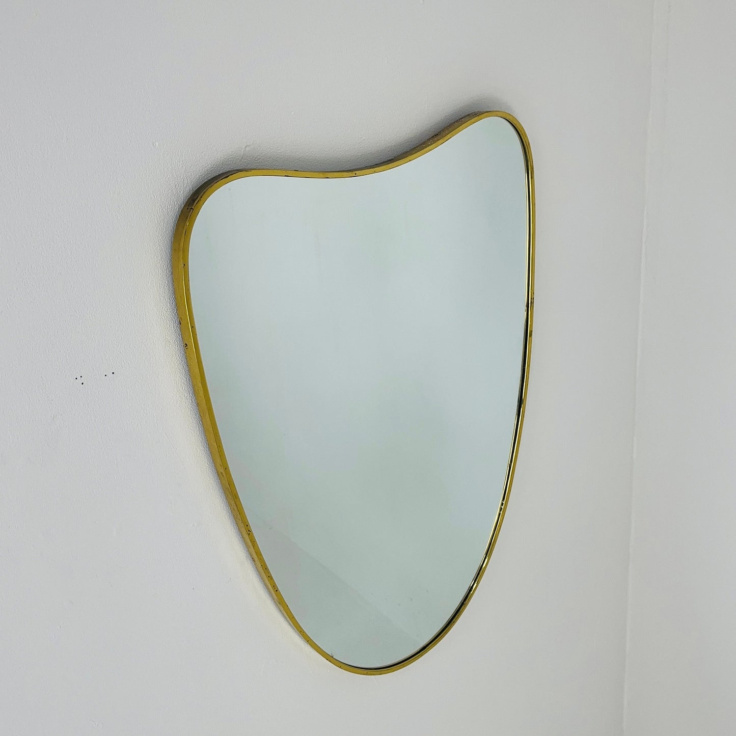 Mid Century XXL asymmetric German brass Original kidney wall mirror from the 60s