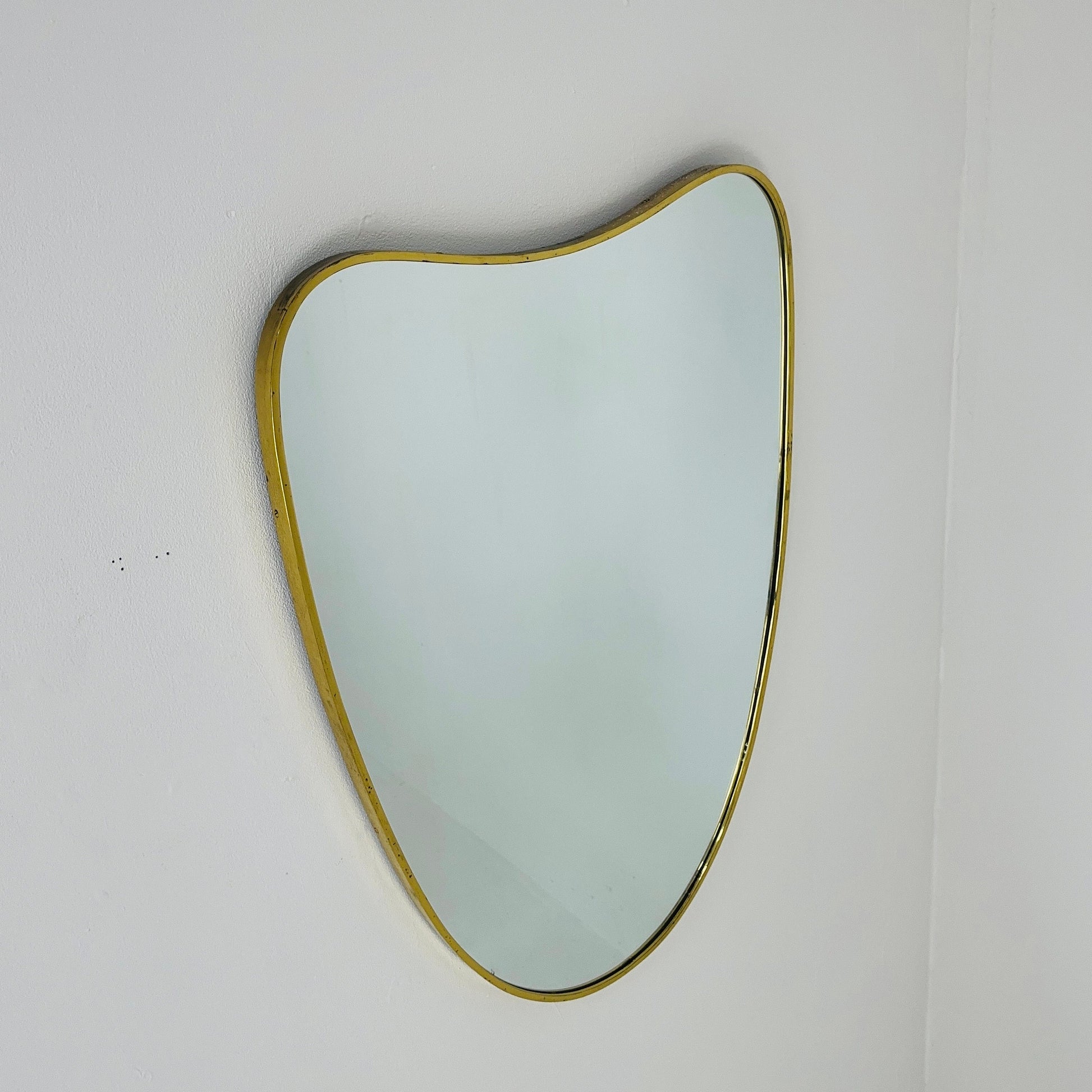 Mid Century XXL asymmetric German brass Original kidney wall mirror from the 60s