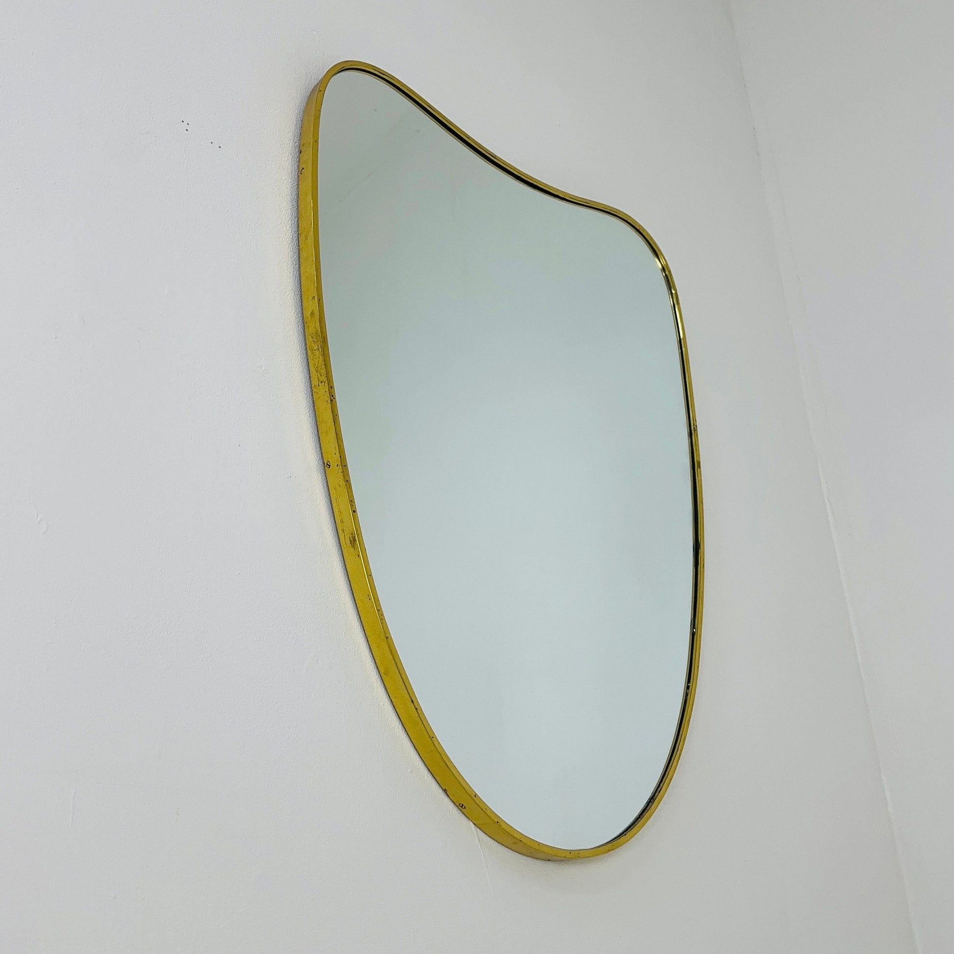 Mid Century XXL asymmetric German brass Original kidney wall mirror from the 60s
