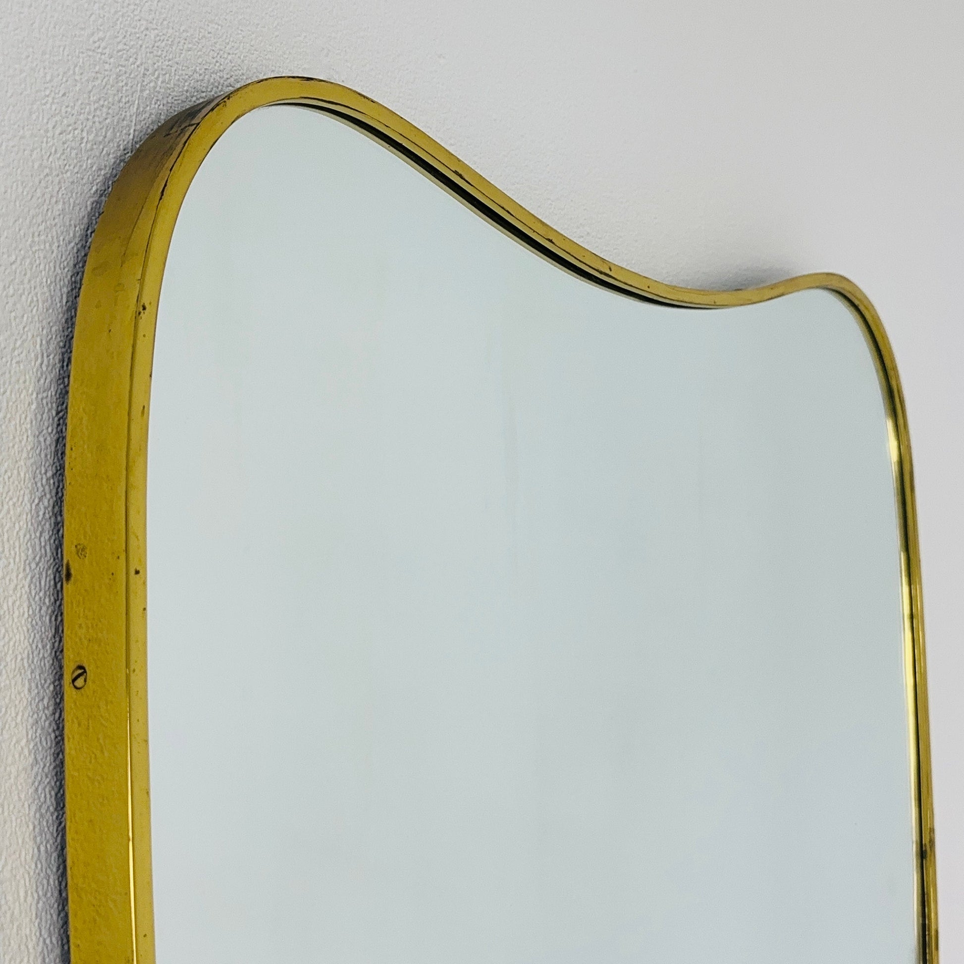 Mid Century XXL asymmetric German brass Original kidney wall mirror from the 60s