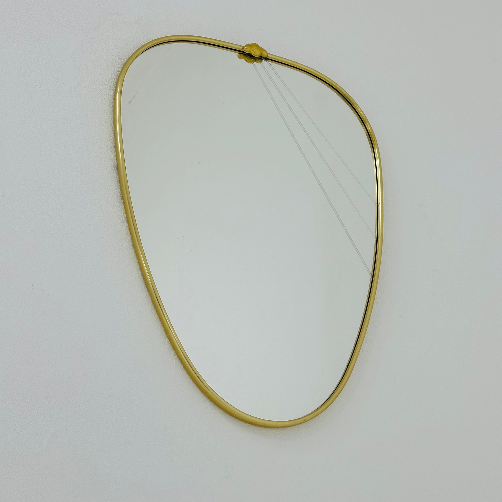 Mid Century asymmetric German brass Original kidney wall mirror from the 60s model number 986