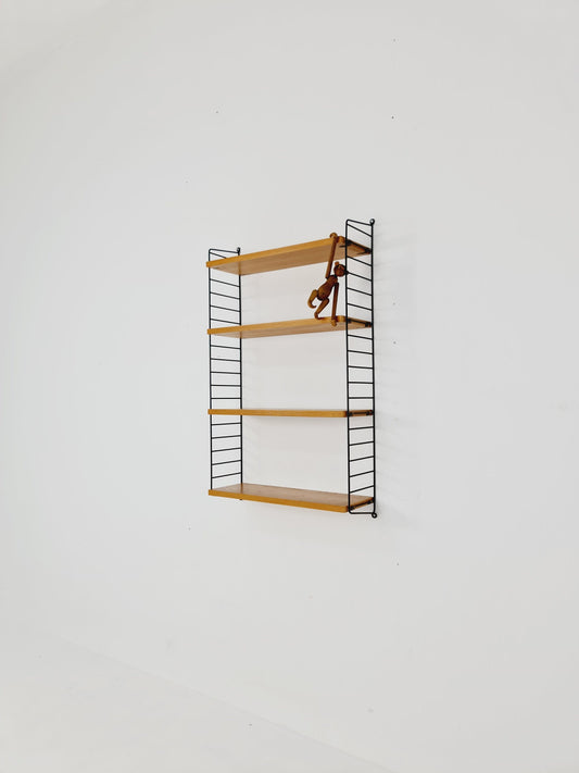 Original MCM Ash shelving system - consists of Black lacquered metal ladders, from string Stockholm 1960s