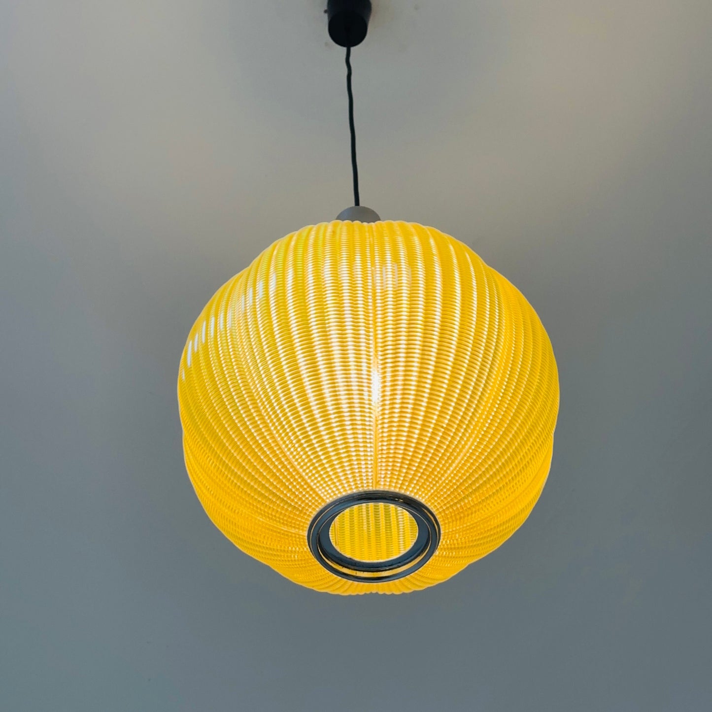 Space age ball yellow plastic pendant lamp Germany 1970s