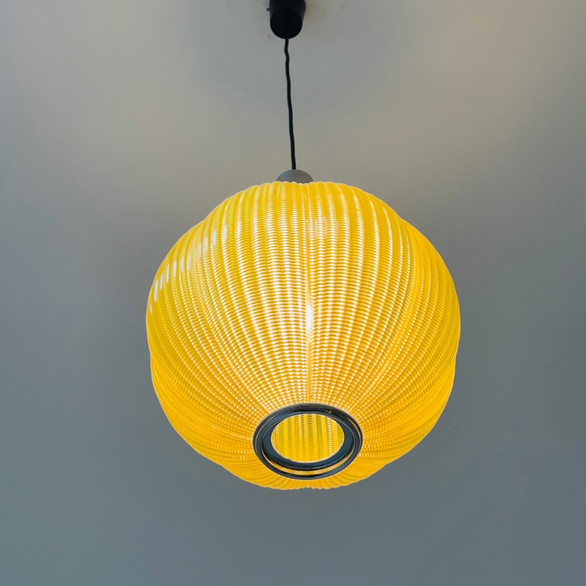 Space age ball yellow plastic pendant lamp Germany 1970s