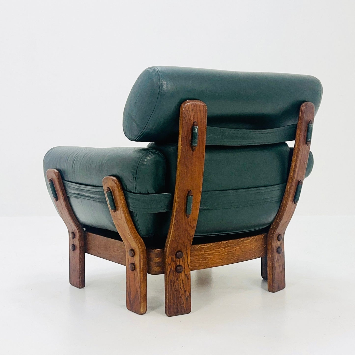 Mid century armchair teak wood and leather Germany 1960s