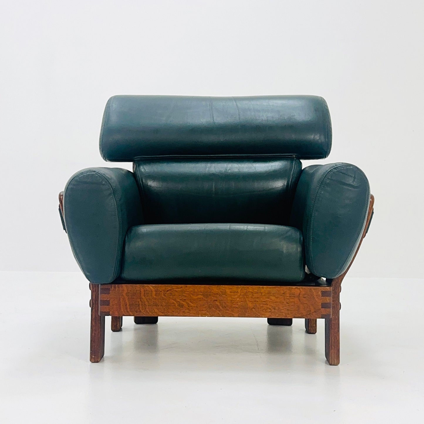 Mid century armchair teak wood and leather Germany 1960s