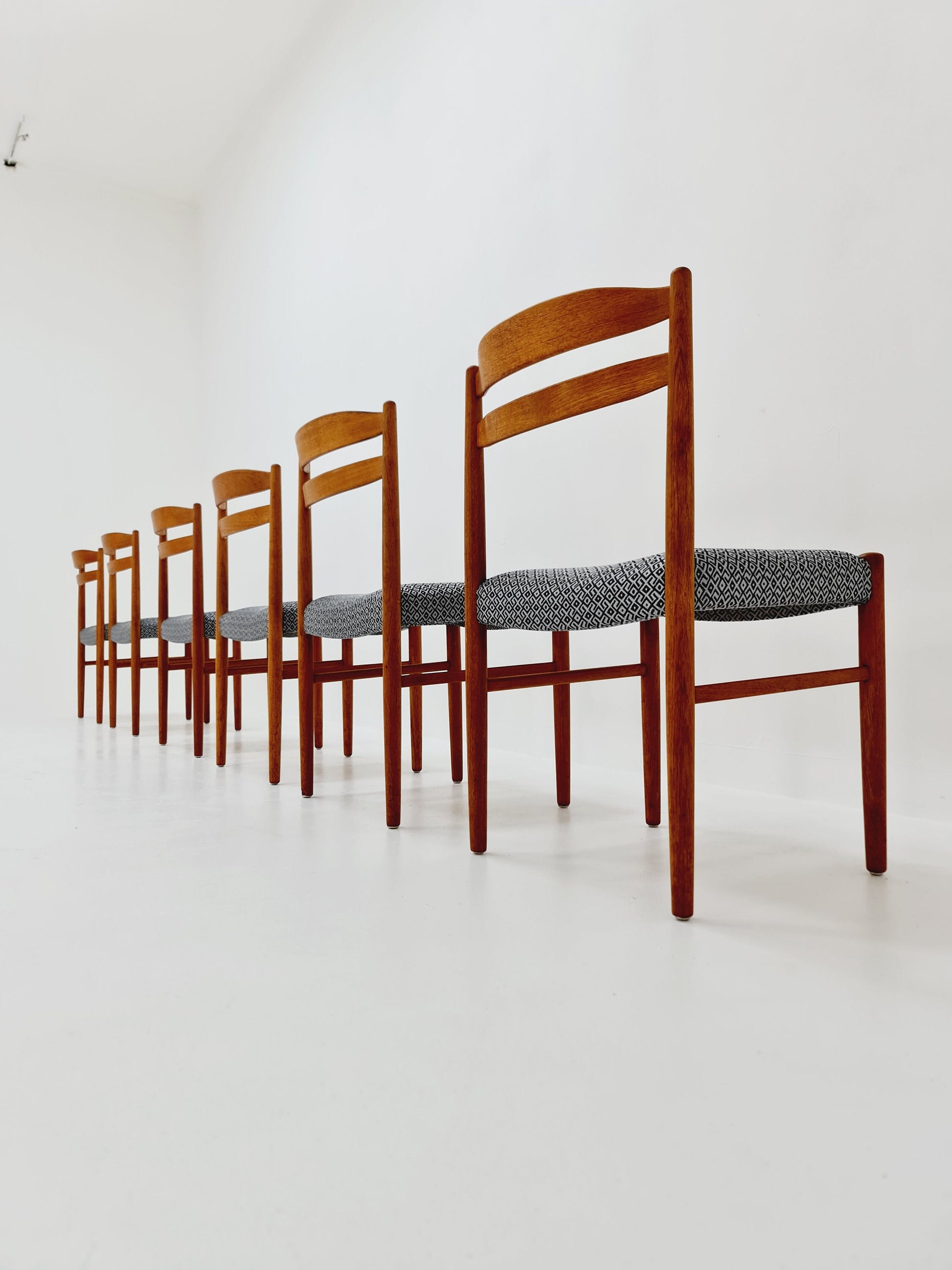Swedish teak with leather sits dining chairs by Carl Ekström for Albin Johansson 1960s, set of 6