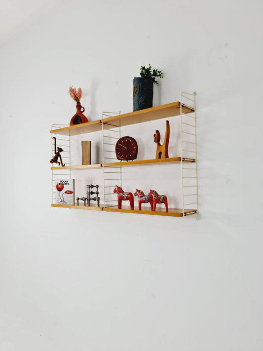 Original MCM Ash shelving system - consists of Black lacquered metal ladders, from string Stockholm 1960s