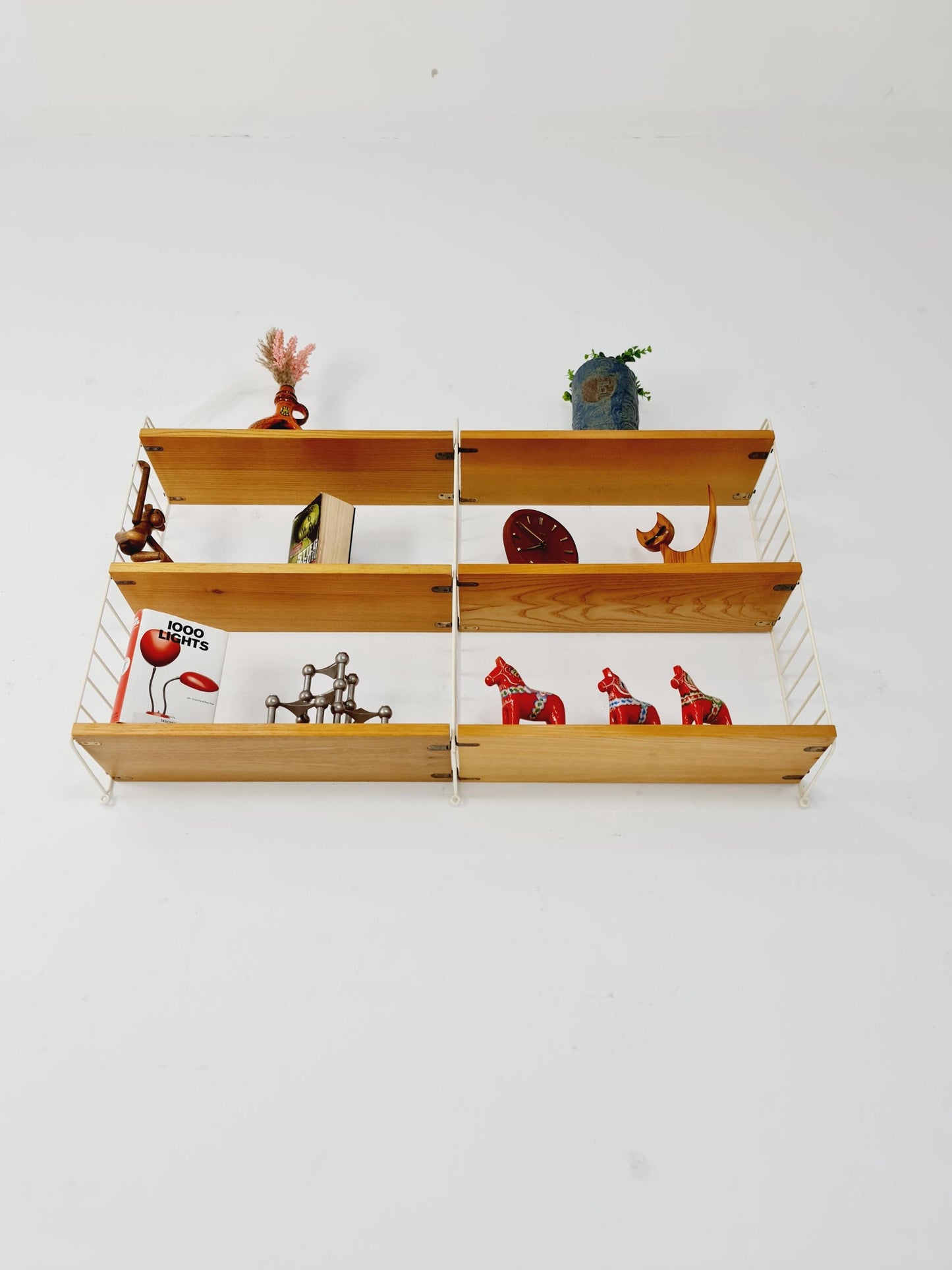 Original MCM Ash shelving system - consists of Black lacquered metal ladders, from string Stockholm 1960s