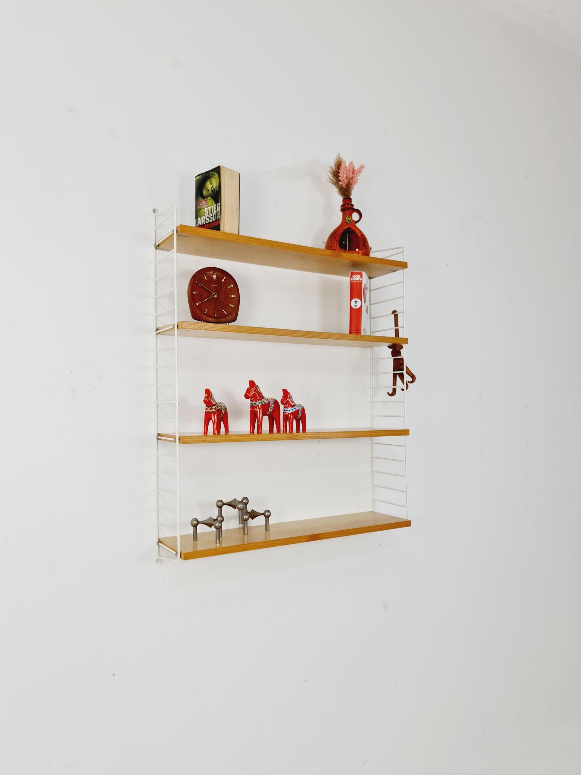Original MCM Ash shelving system - consists of Black lacquered metal ladders, from string Stockholm 1960s