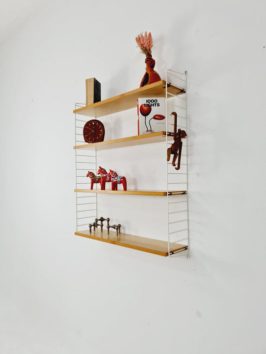 Original MCM Ash shelving system - consists of Black lacquered metal ladders, from string Stockholm 1960s