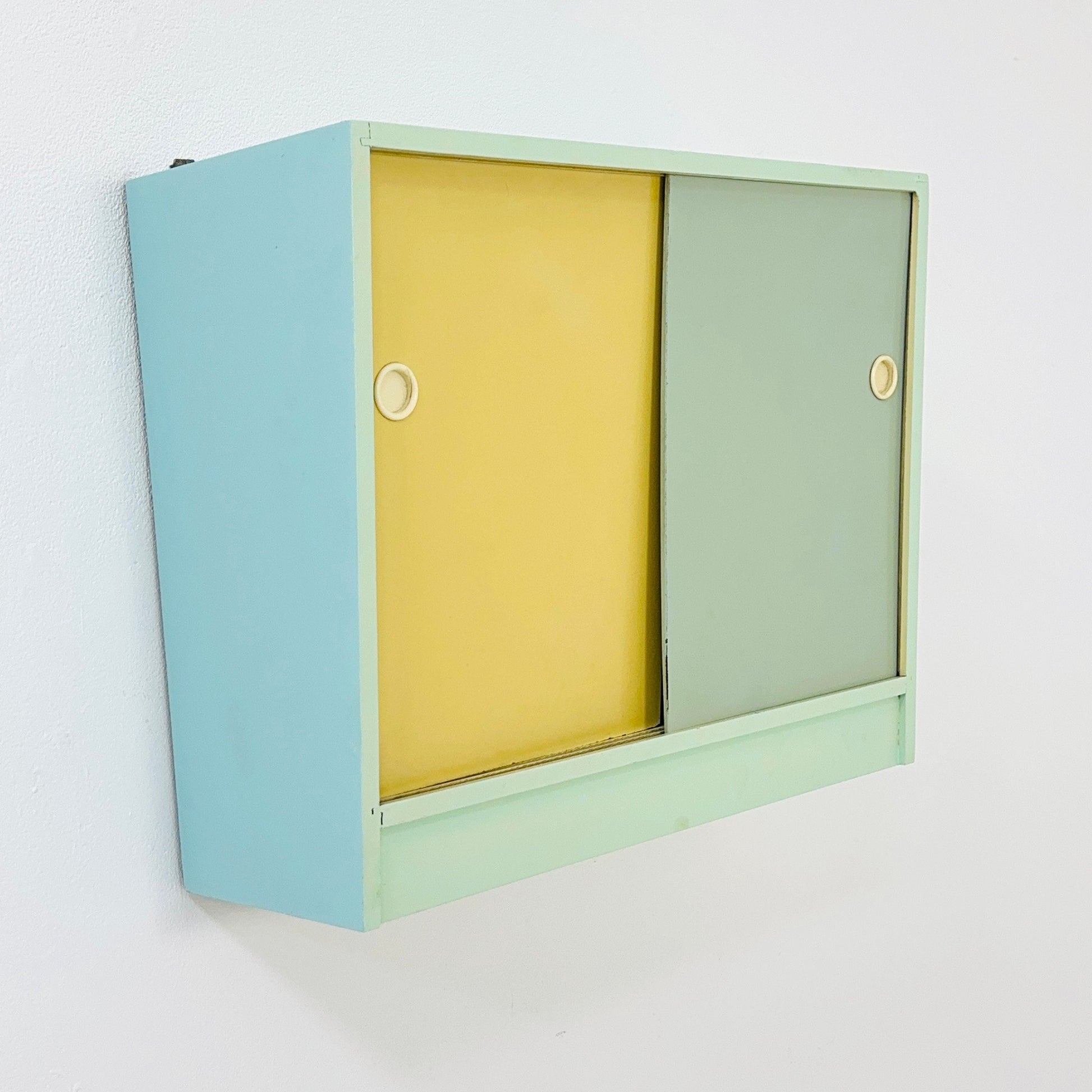 Vintage kitchen wooden wall cabinet colorful, medicine cabinet , 1960s Germany