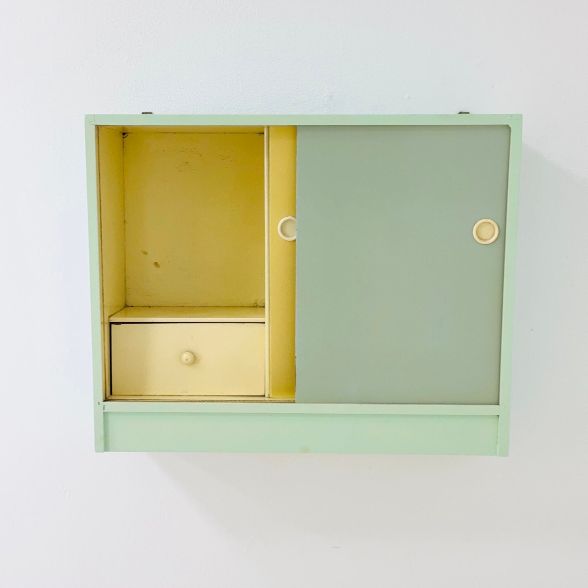 Vintage kitchen wooden wall cabinet colorful, medicine cabinet , 1960s Germany