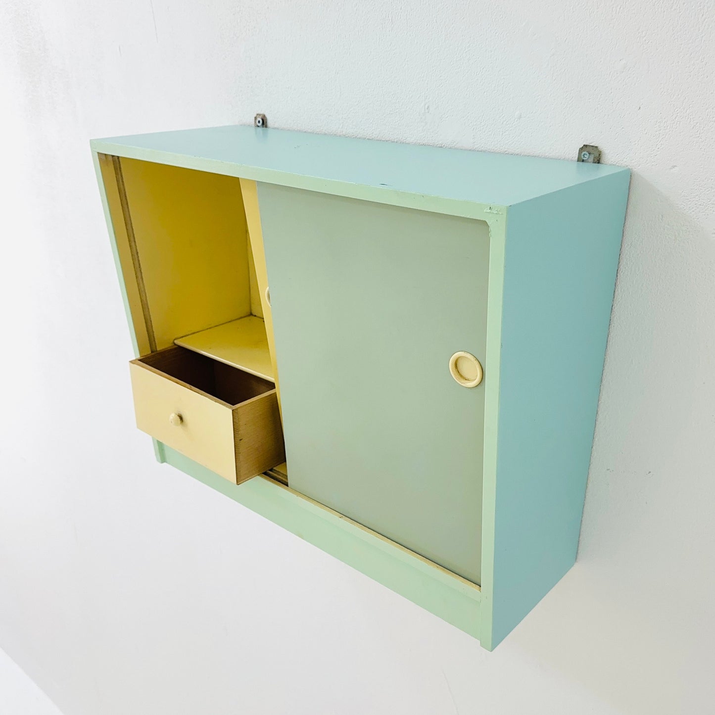 Vintage kitchen wooden wall cabinet colorful, medicine cabinet , 1960s Germany