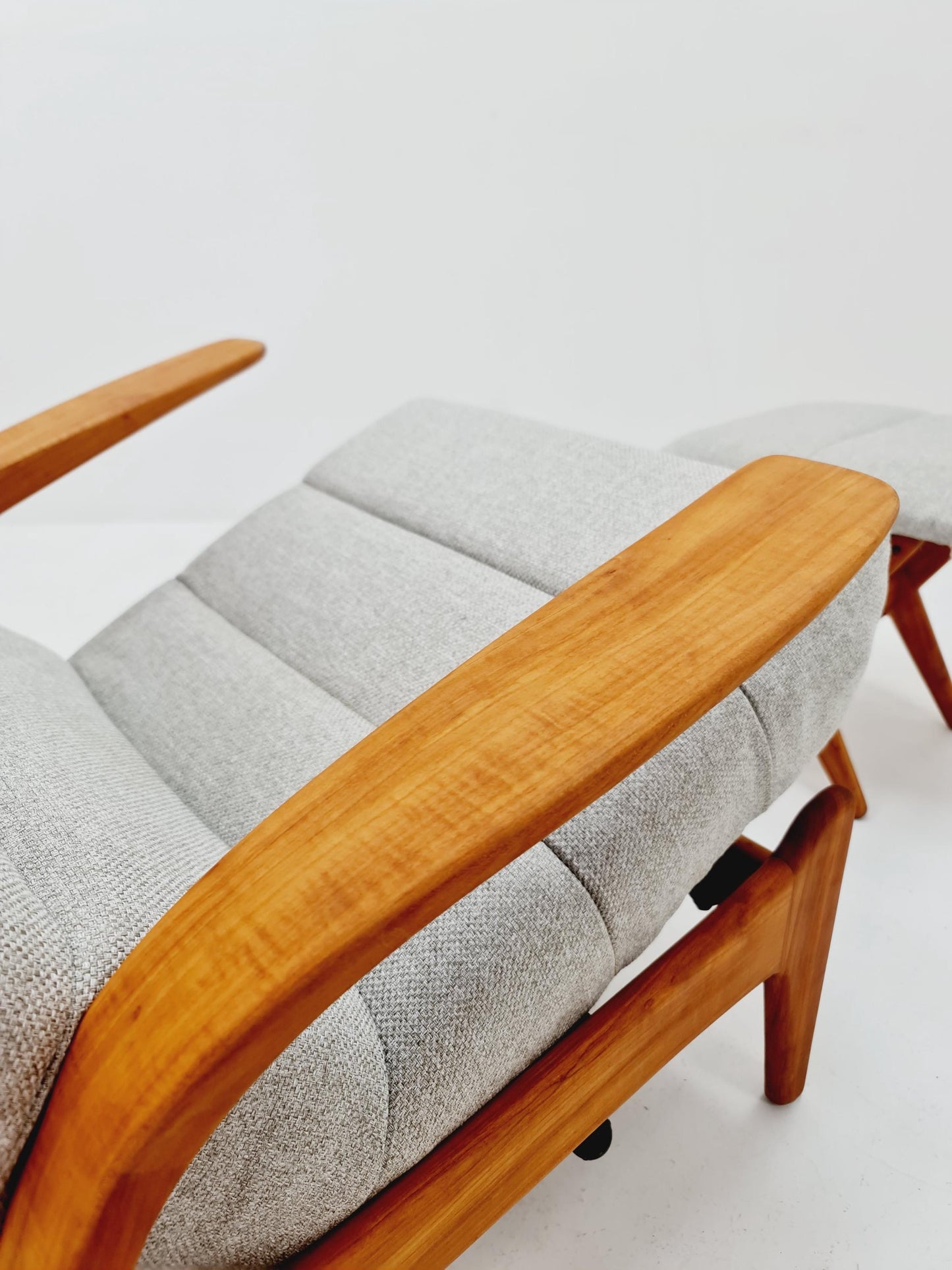 Mid Century Solid cherry wood lounge chair/ Easy chair by Rolf Rastad & Adolf Relling For Goldfeder with Adjustable Ottoman, 1960s