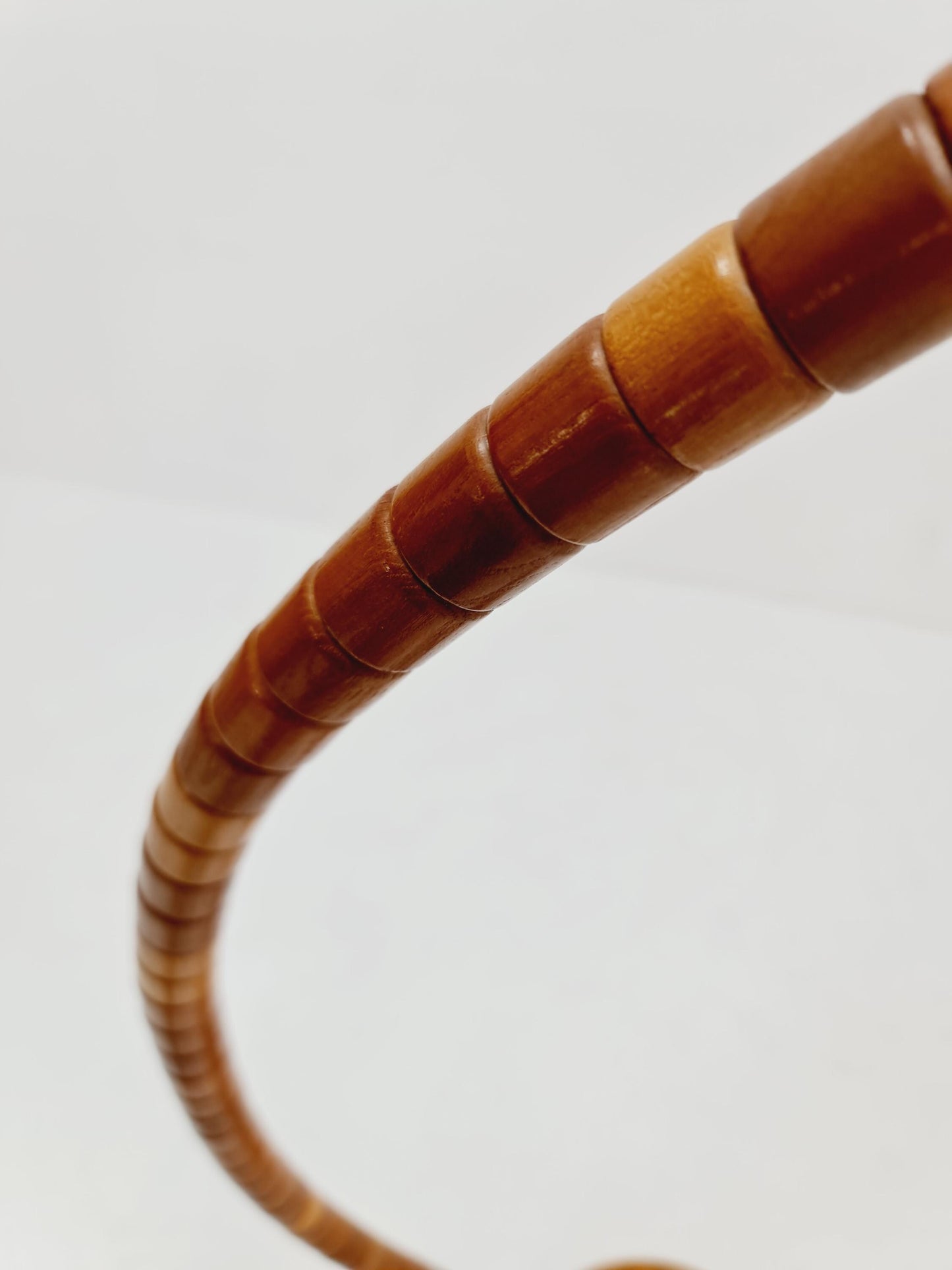 Rare Midcentury vintage gooseneck floor lamp in beech Wood and teak shade by Marksljöd Sweden, 1940s