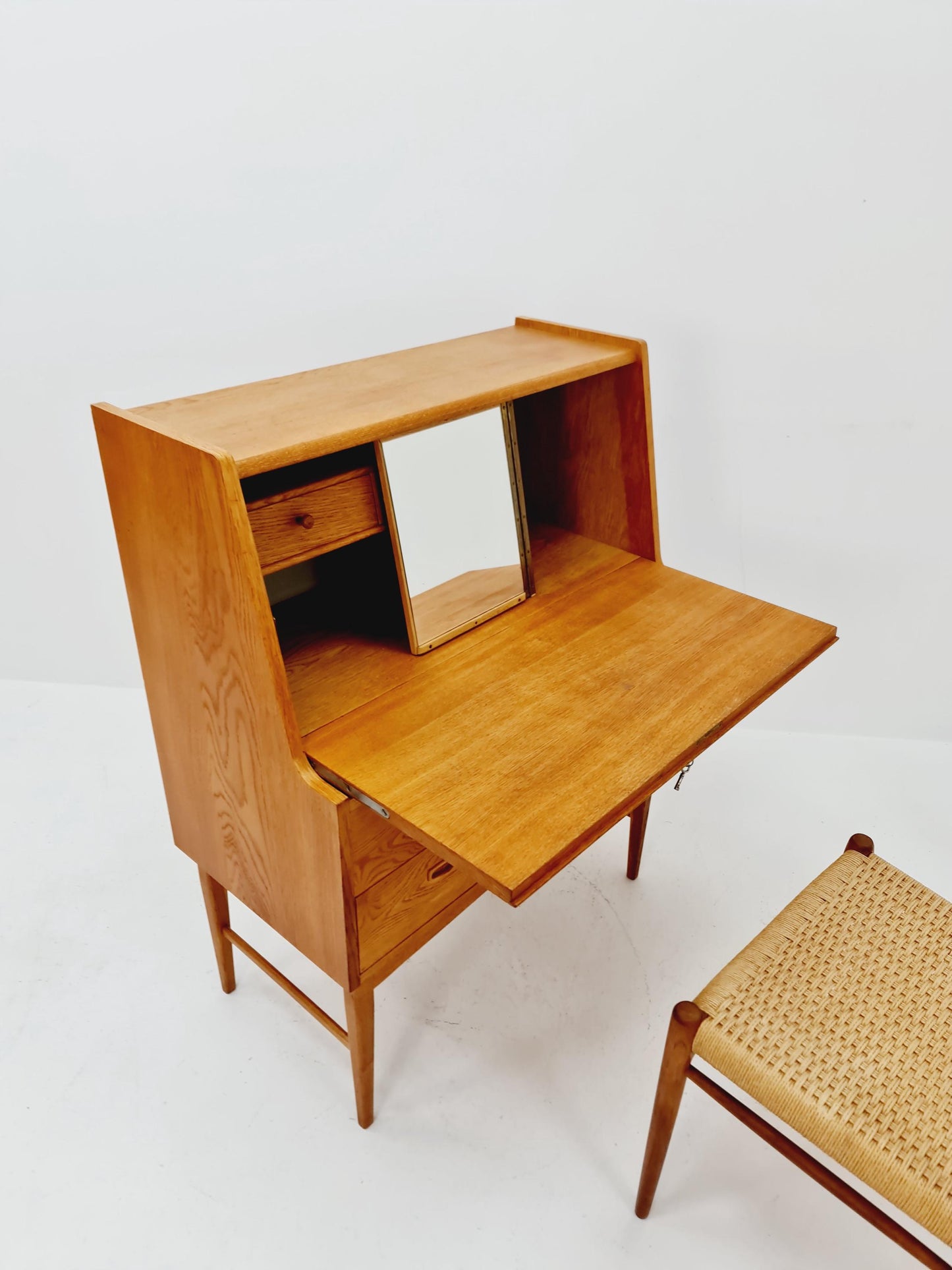 Midcentury Danish vintage oak secretary, vanity /Make up table By Arne Wahl Iversen, 1960s