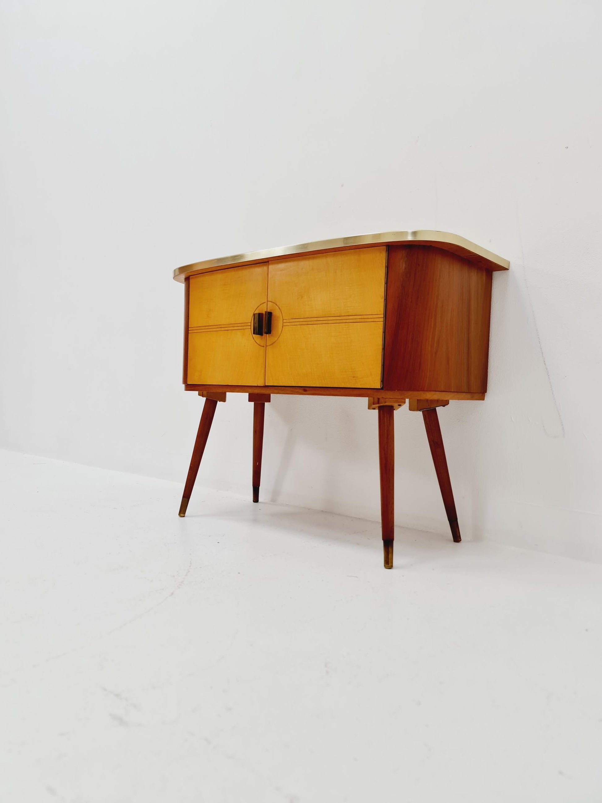German mid-century teak and beech small sideboard /side table, 1950s