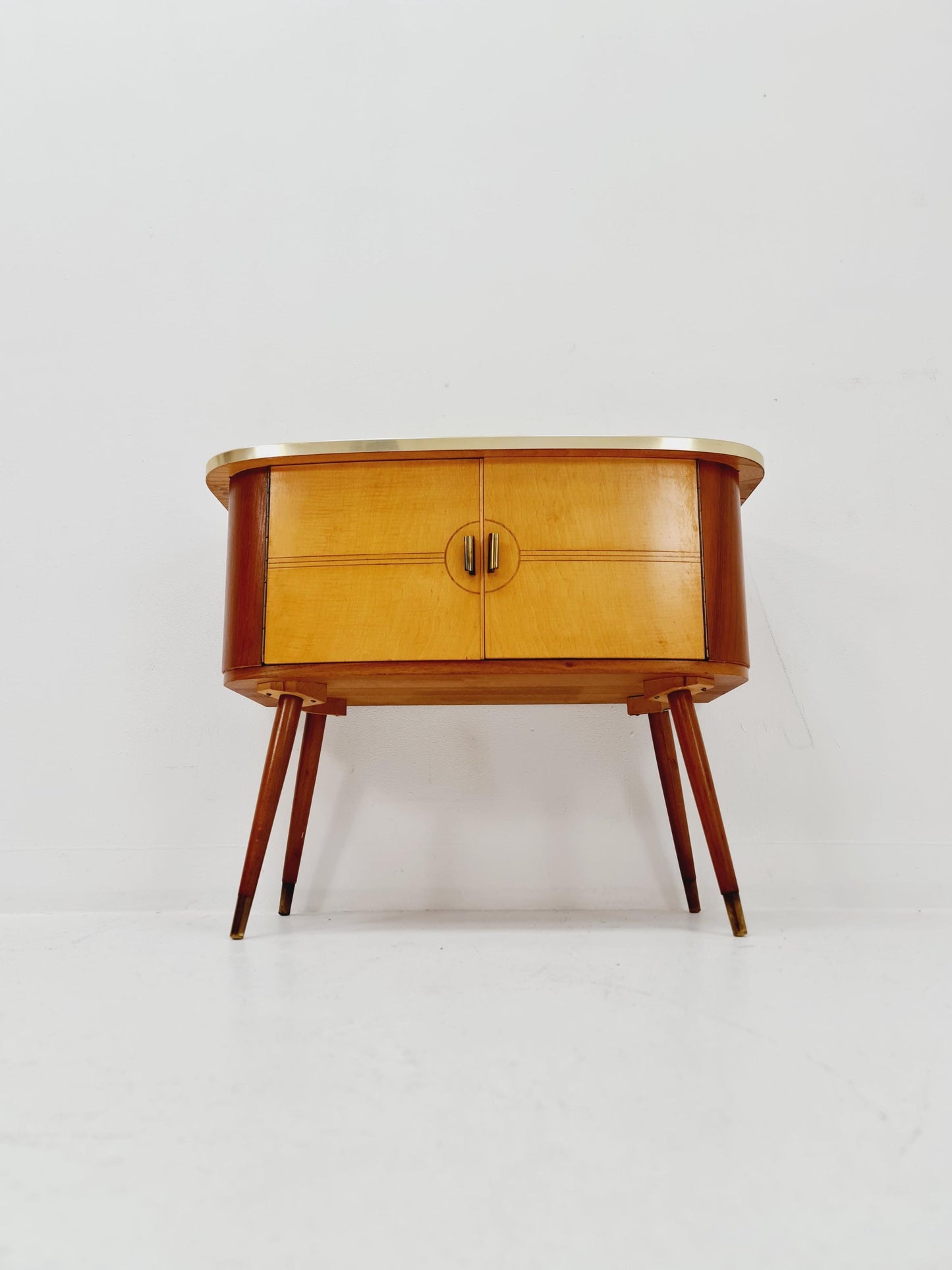 German mid-century teak and beech small sideboard /side table, 1950s