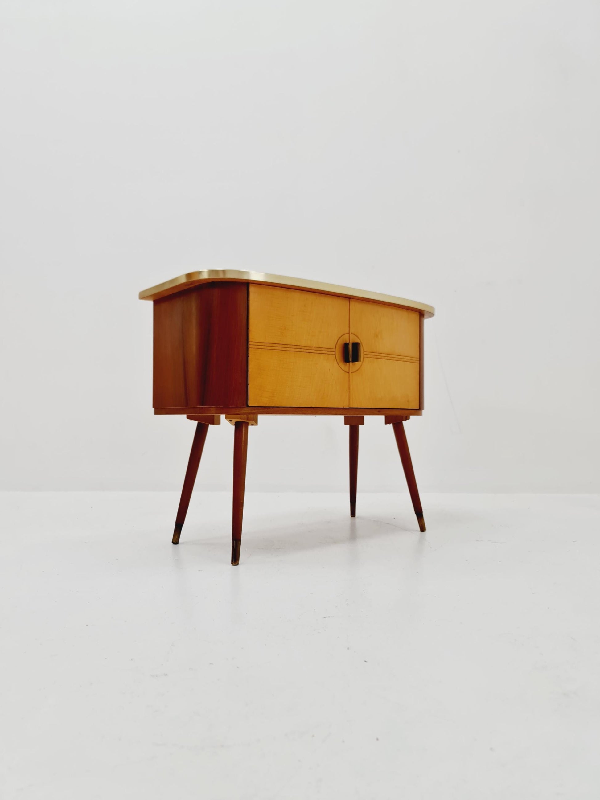German mid-century teak and beech small sideboard /side table, 1950s