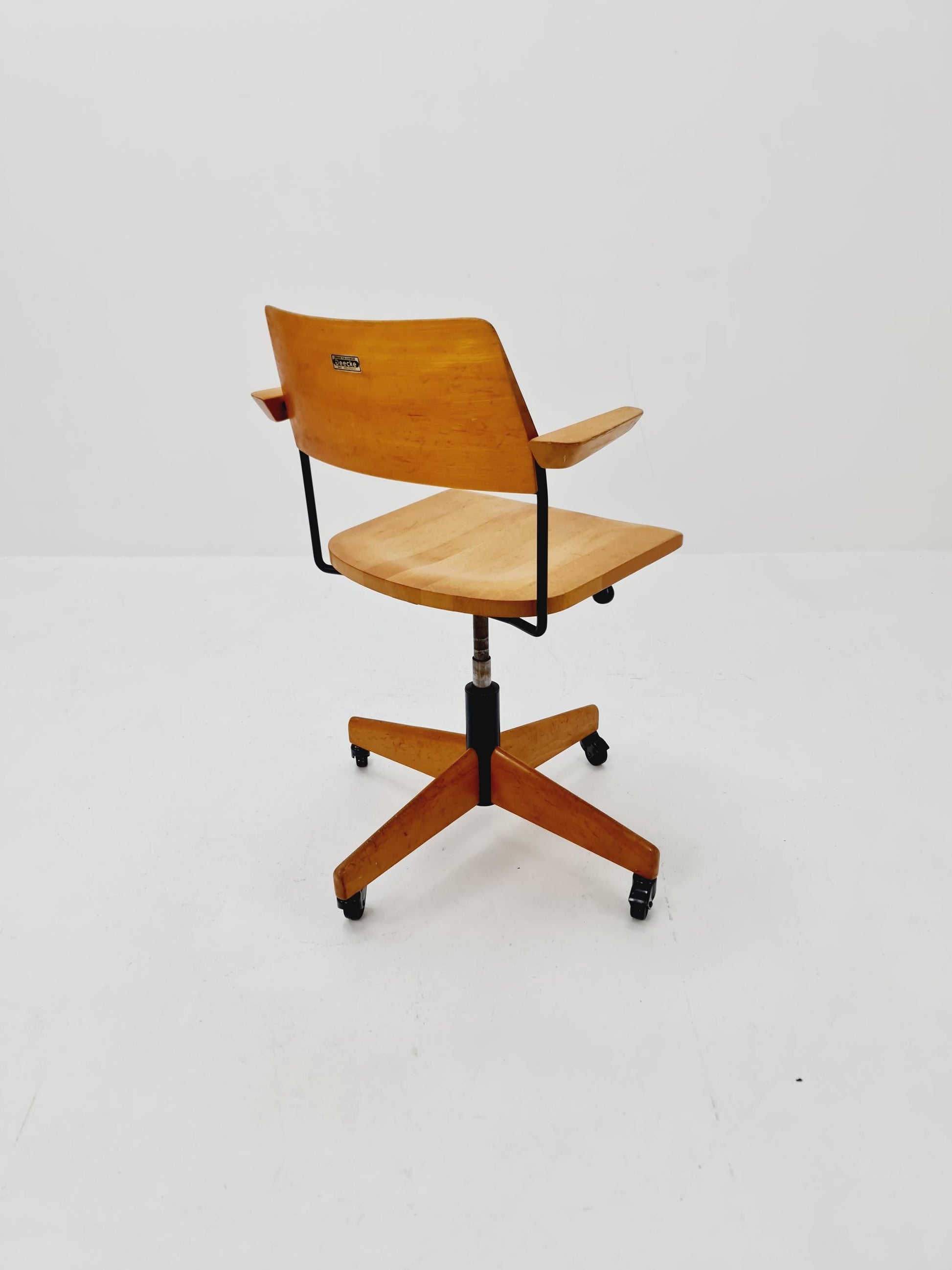 Bauhaus swivel office Armchair in solid wood By stollgiroflex 1960s