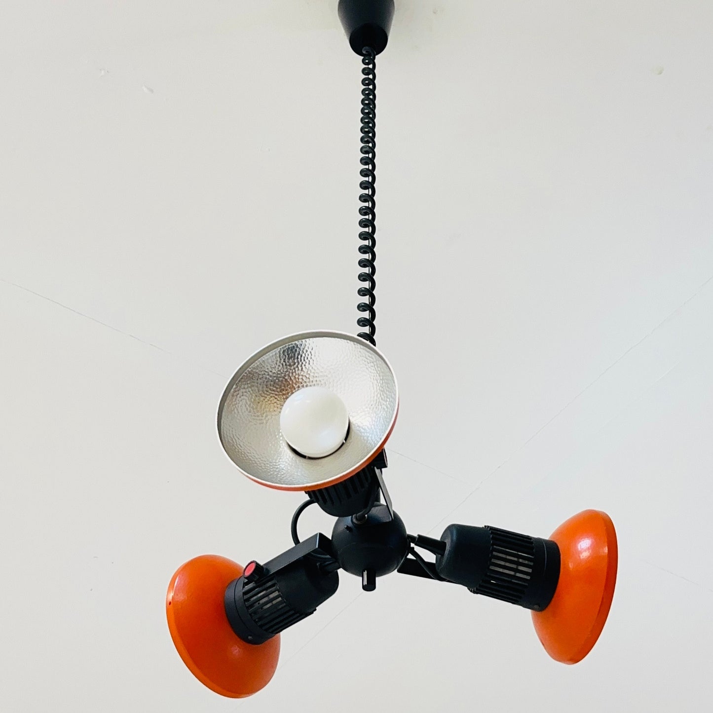 Space age Atomic Orange Three Adjustable Spot pendant lamp 1970s Germany