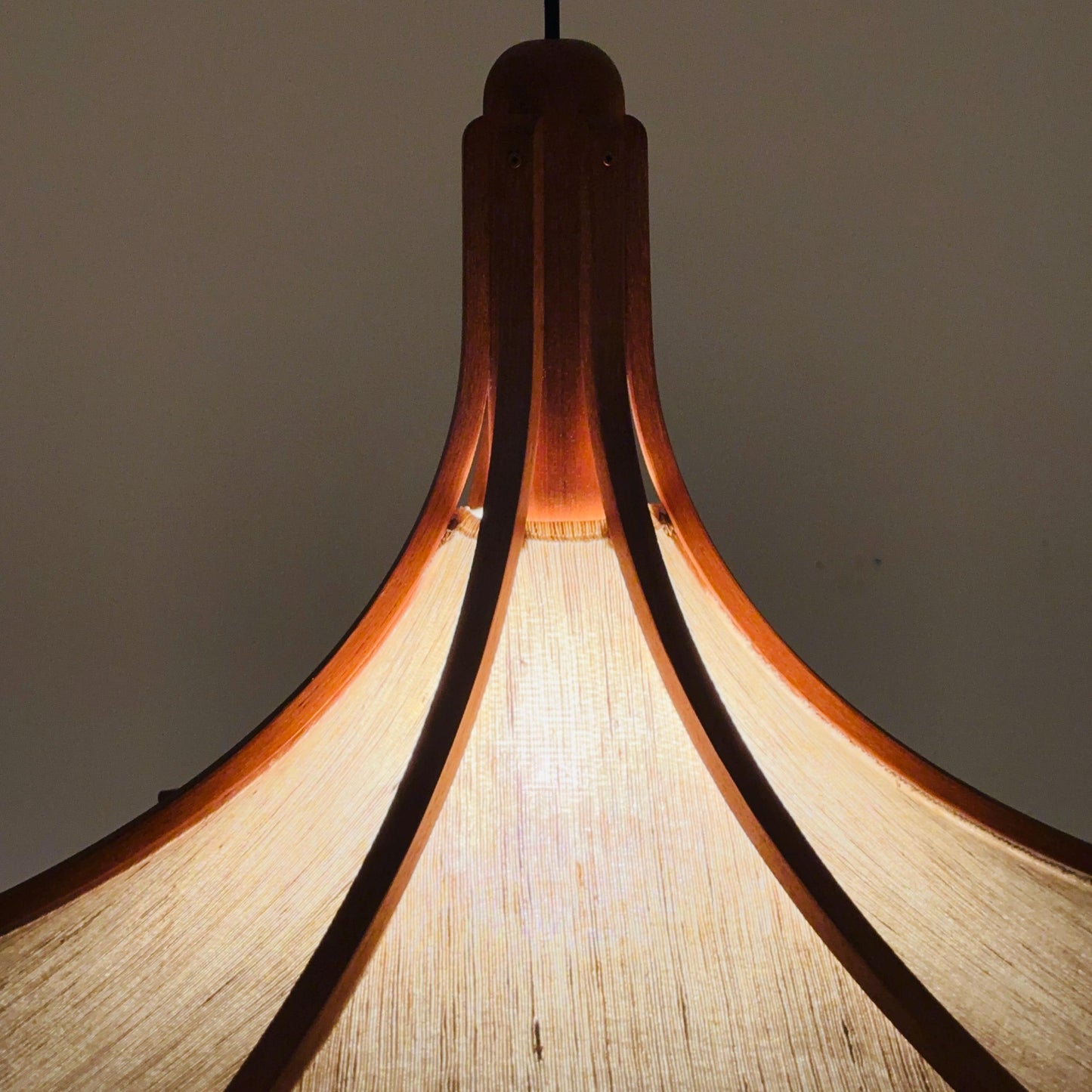 Mid century Wooden Pendant Light with Textile Shade by Domus Germany, 1970s