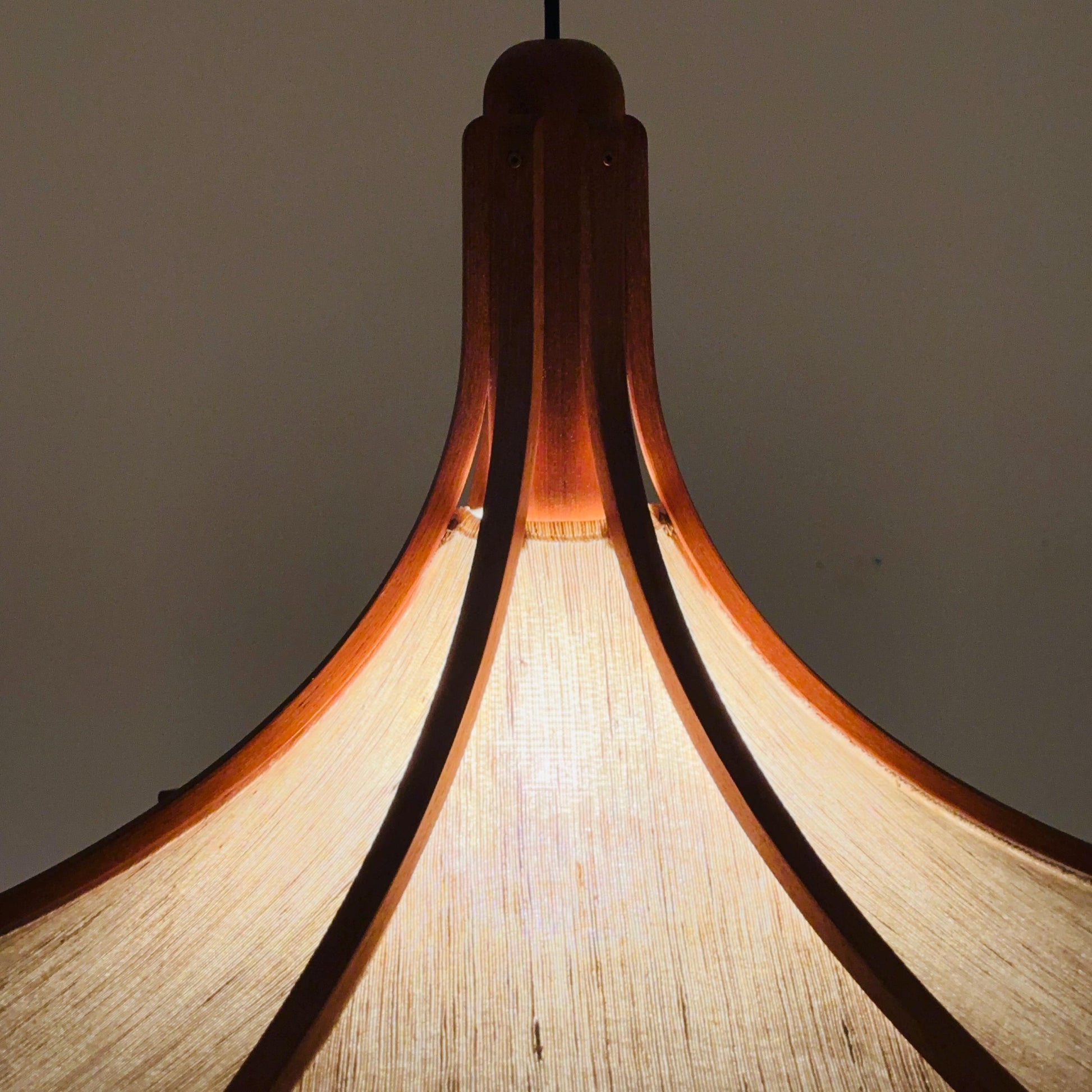 Mid century Wooden Pendant Light with Textile Shade by Domus Germany, 1970s